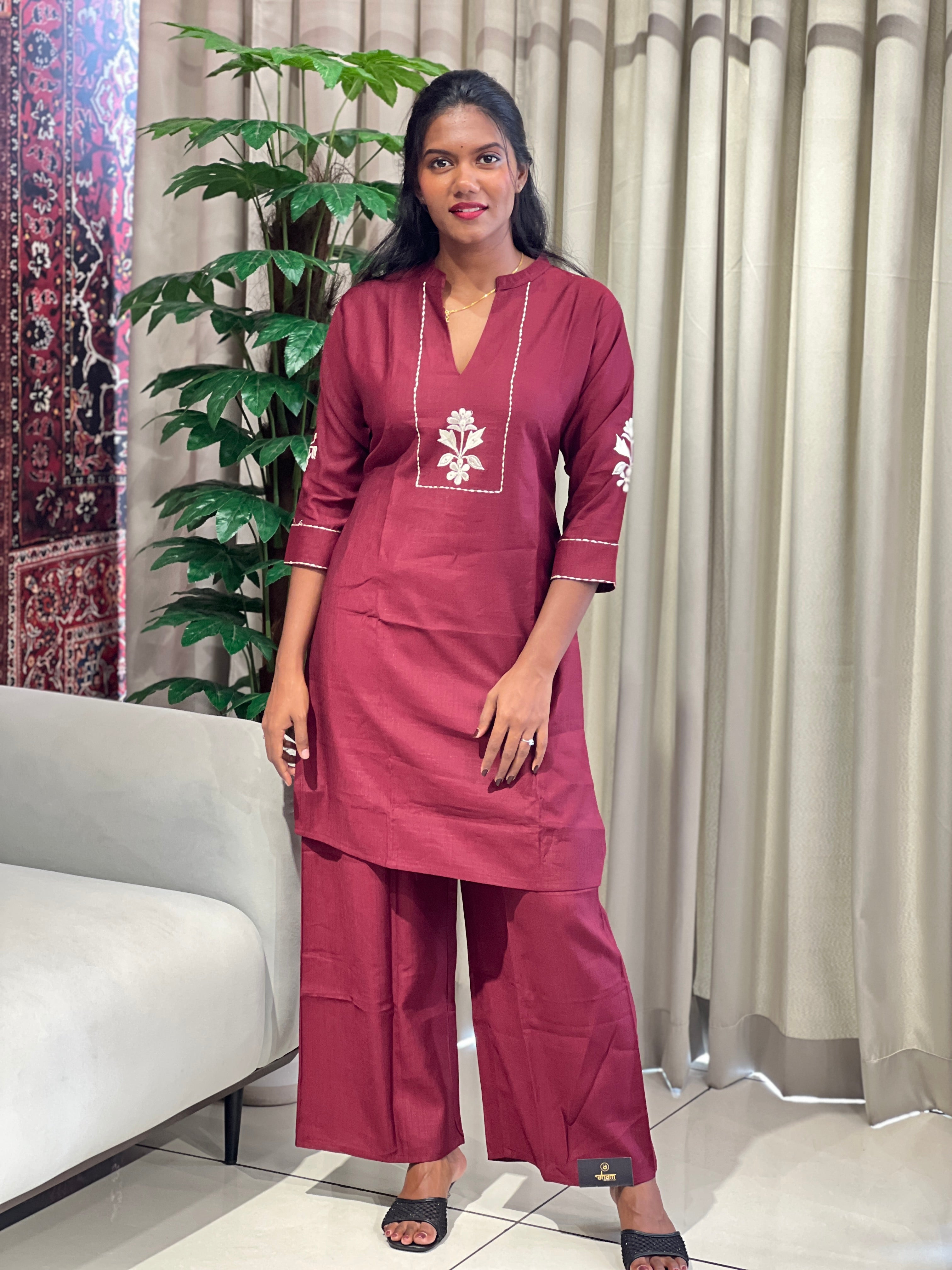 Floral Machine Embroidered Cotton Kurta Set | AFD127