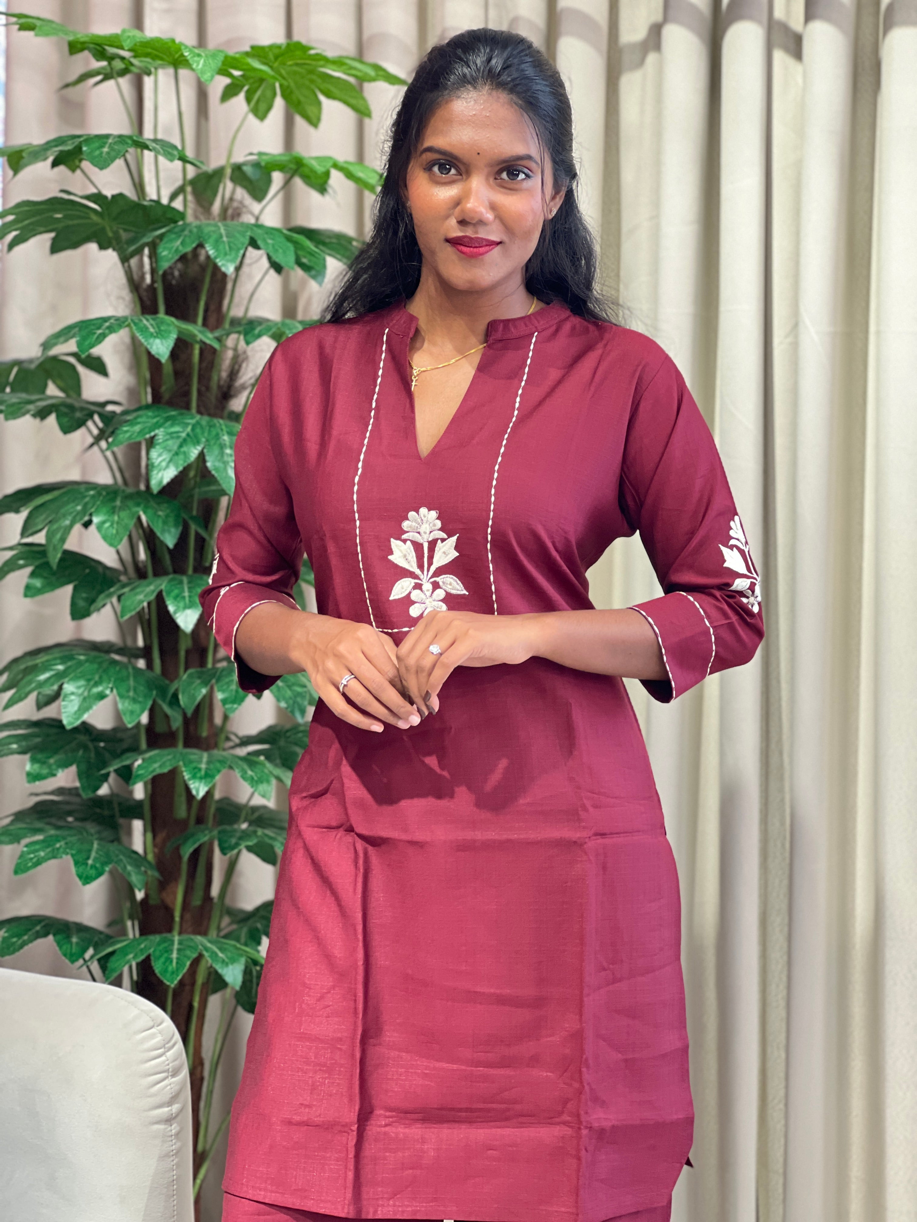 Floral Machine Embroidered Cotton Kurta Set | AFD127