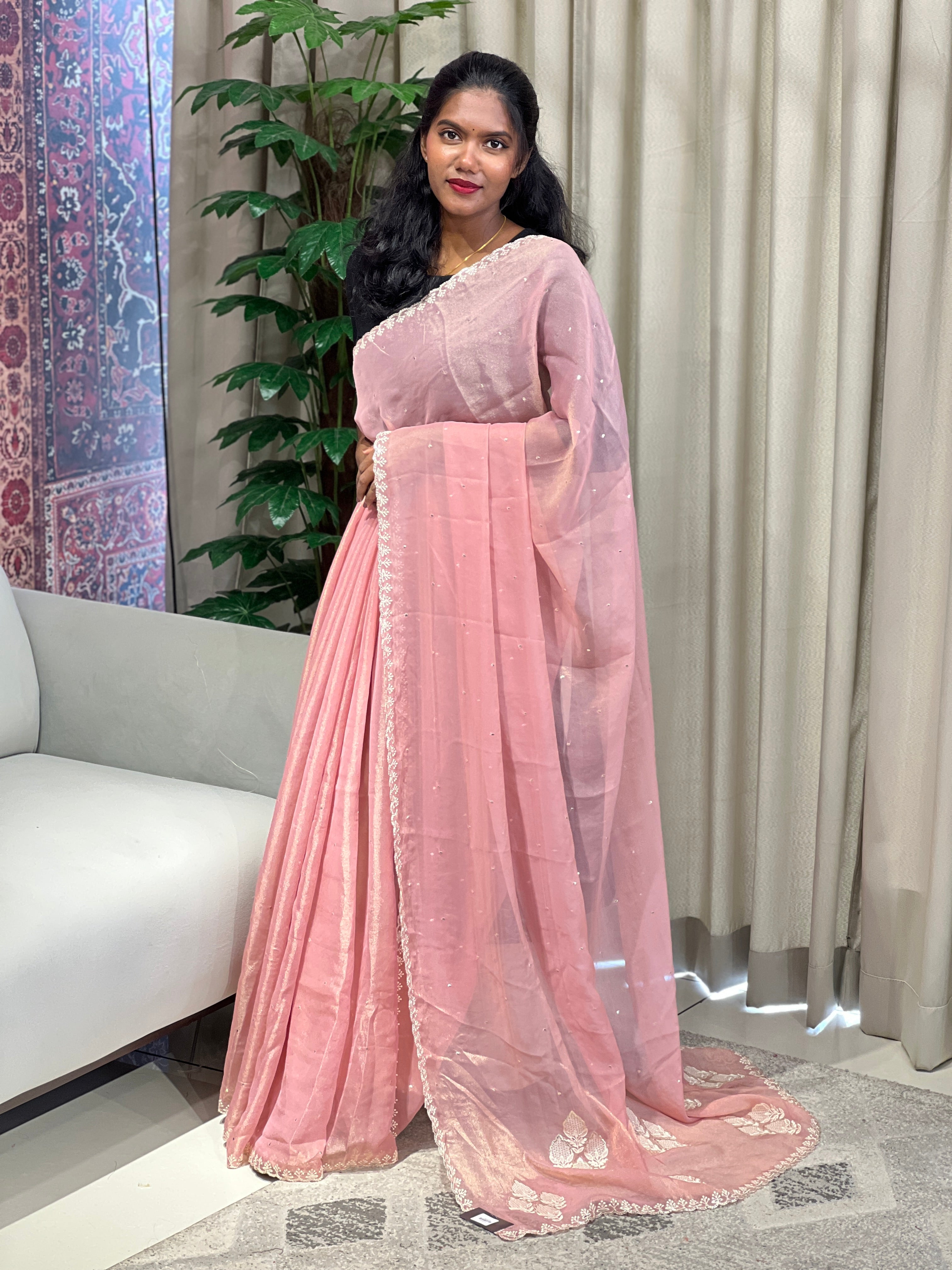 Floral Machine Embroidery Shimmer Georgette Saree | BLD1784