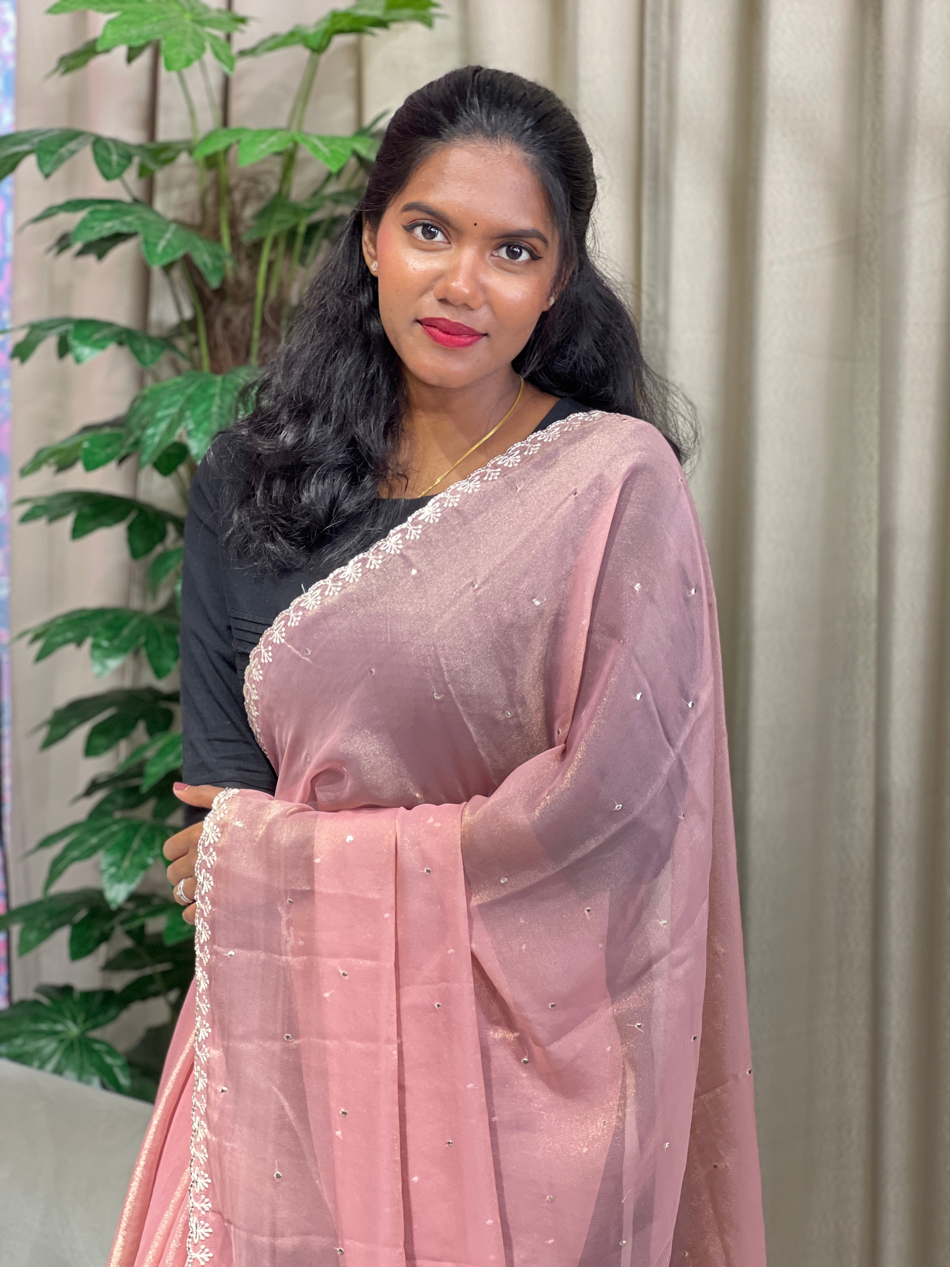 Floral Machine Embroidery Shimmer Georgette Saree | BLD1784