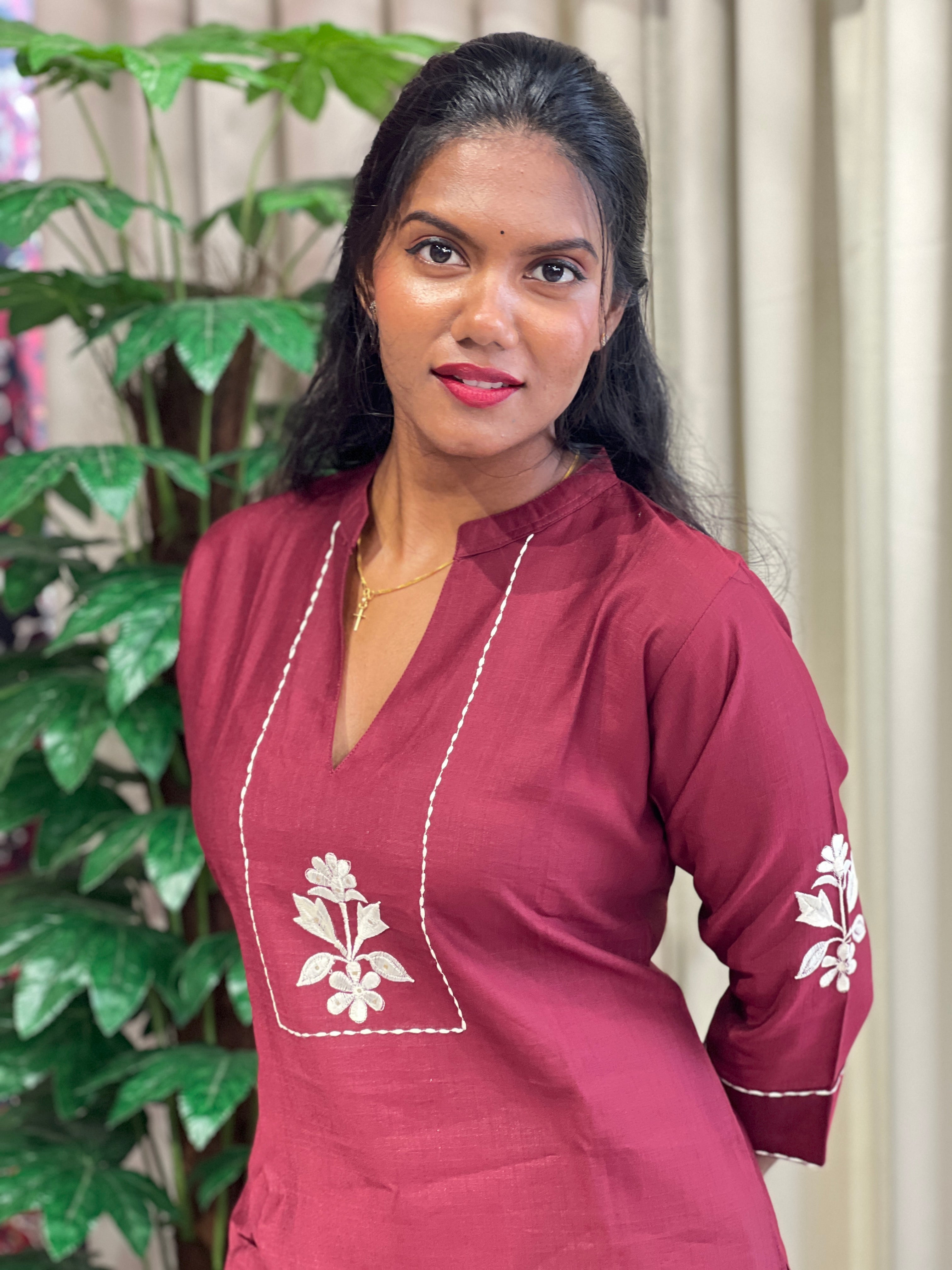 Floral Machine Embroidered Cotton Kurta Set | AFD127