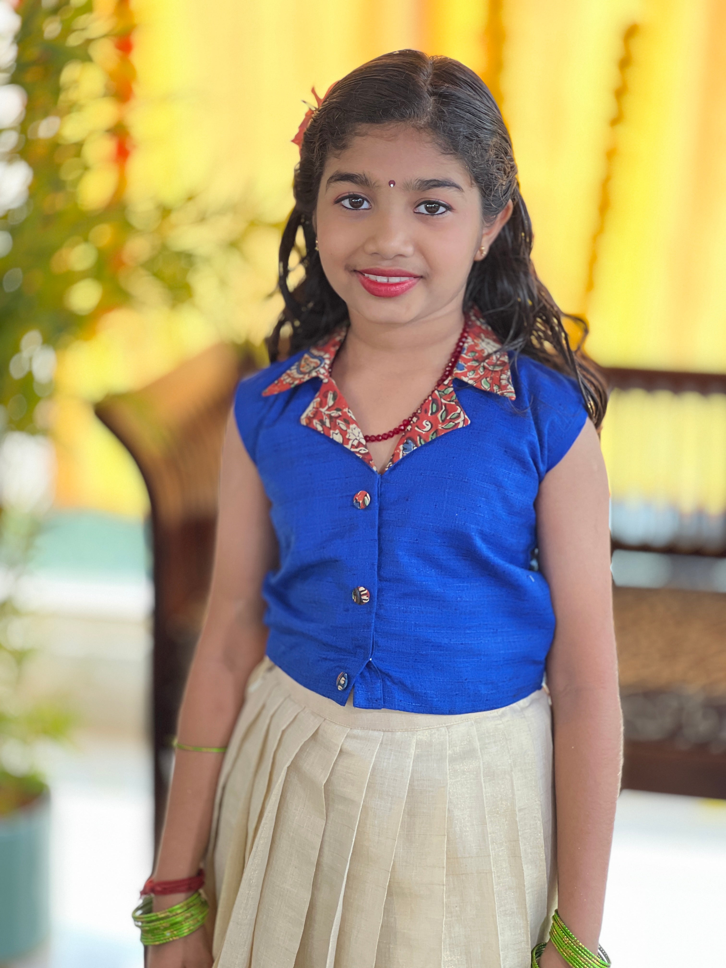 Kalamkari Print Detailed Khadi Cotton Unstitched Blouse Material | ONK110