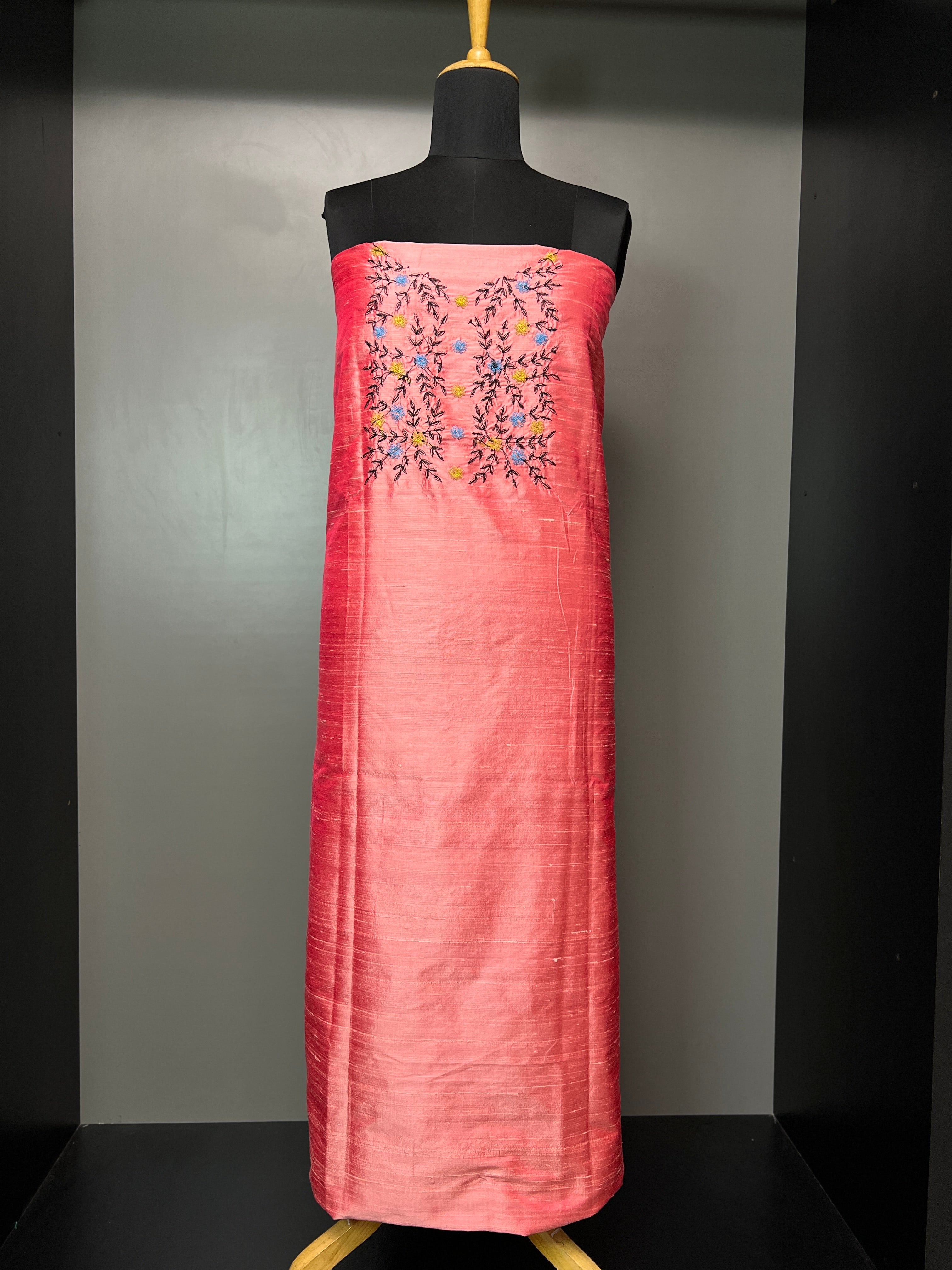 Floral Embroidery  Raw Silk Kurta Material | DN200
