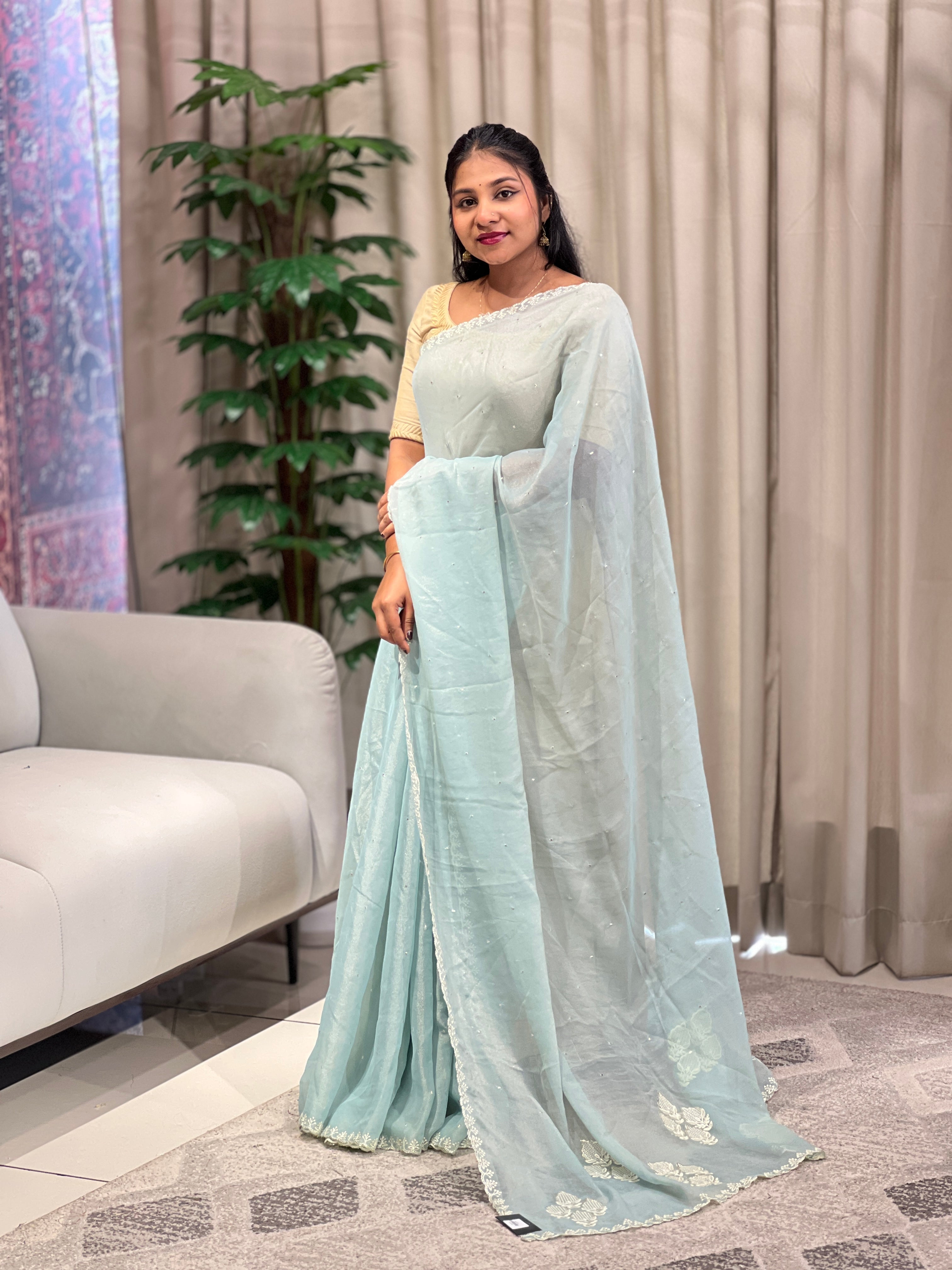 Floral Machine Embroidery Shimmer Georgette Saree | BLD1785