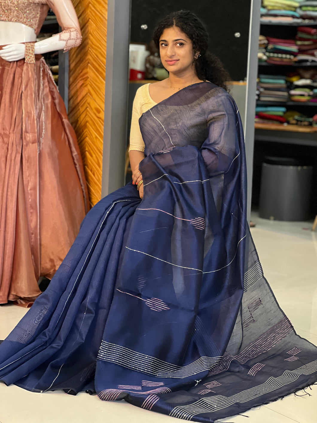 Navy Blue Color Semi Silk Saree | PD554