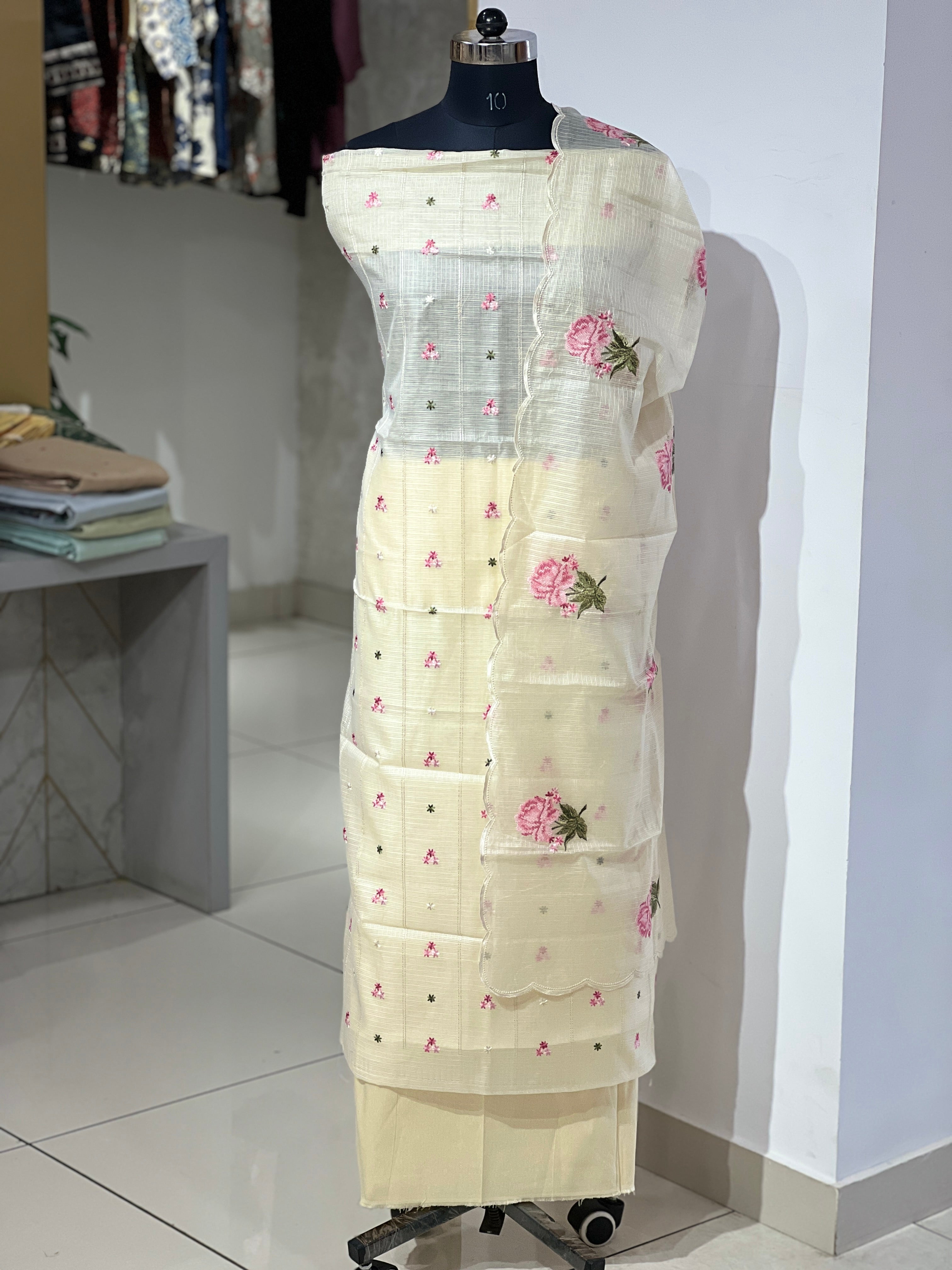 Floral Embroidery Detailed Silky Kota Salwar Set | MR367