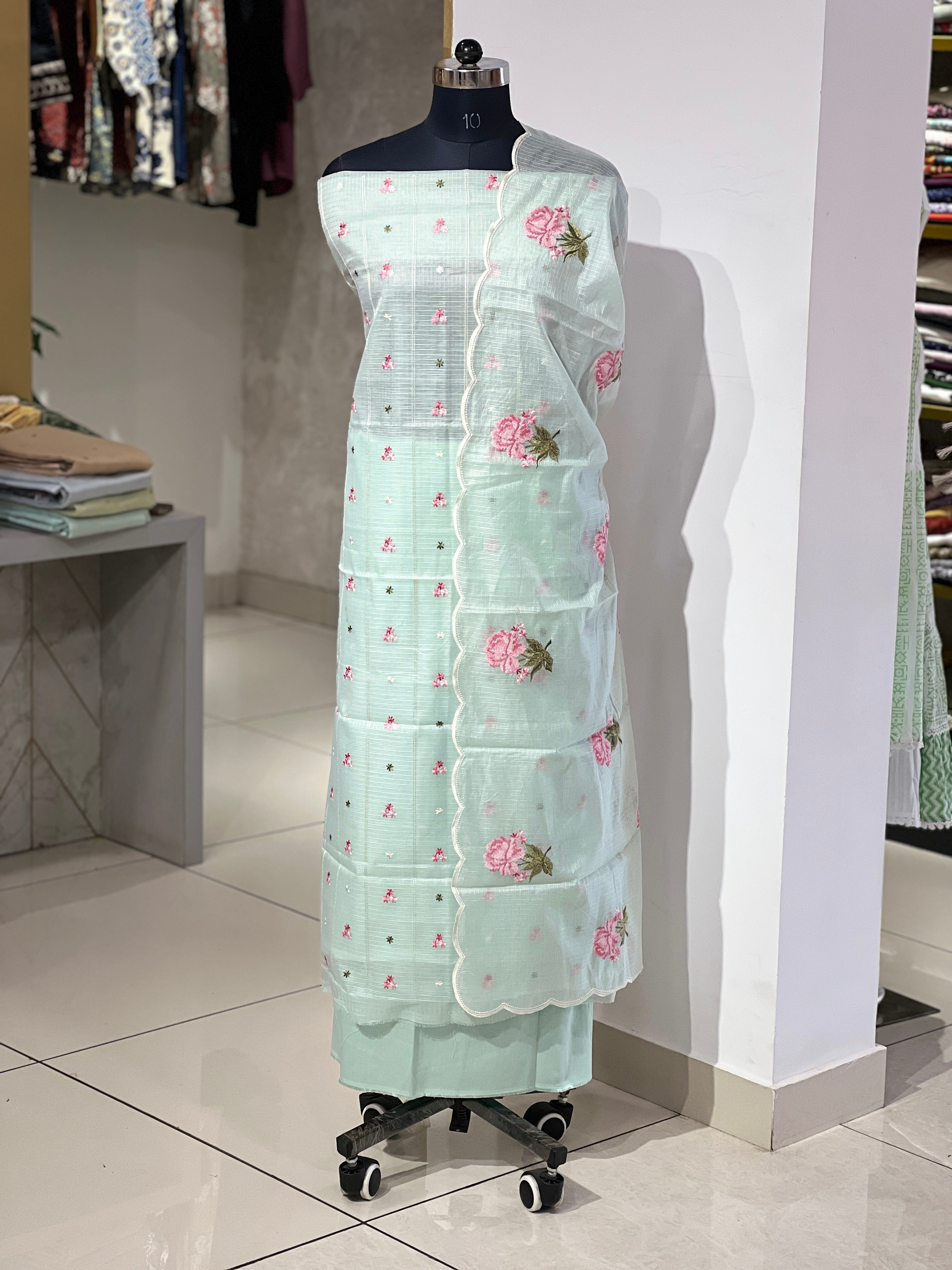 Floral Embroidery Detailed Silky Kota Salwar Set | MR365