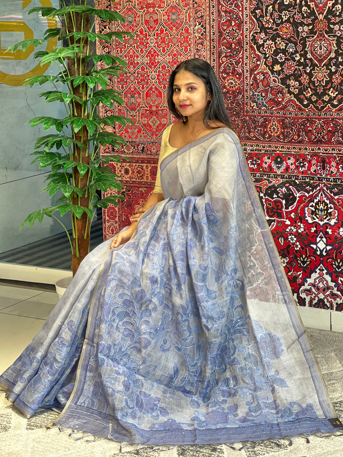 Floral Digital Printed Tissue Linen Saree  | KSD306