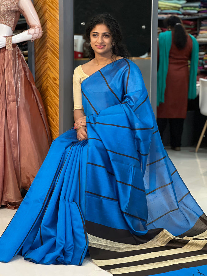 Blue Color Line Weaved Semi Silk Saree | PD535