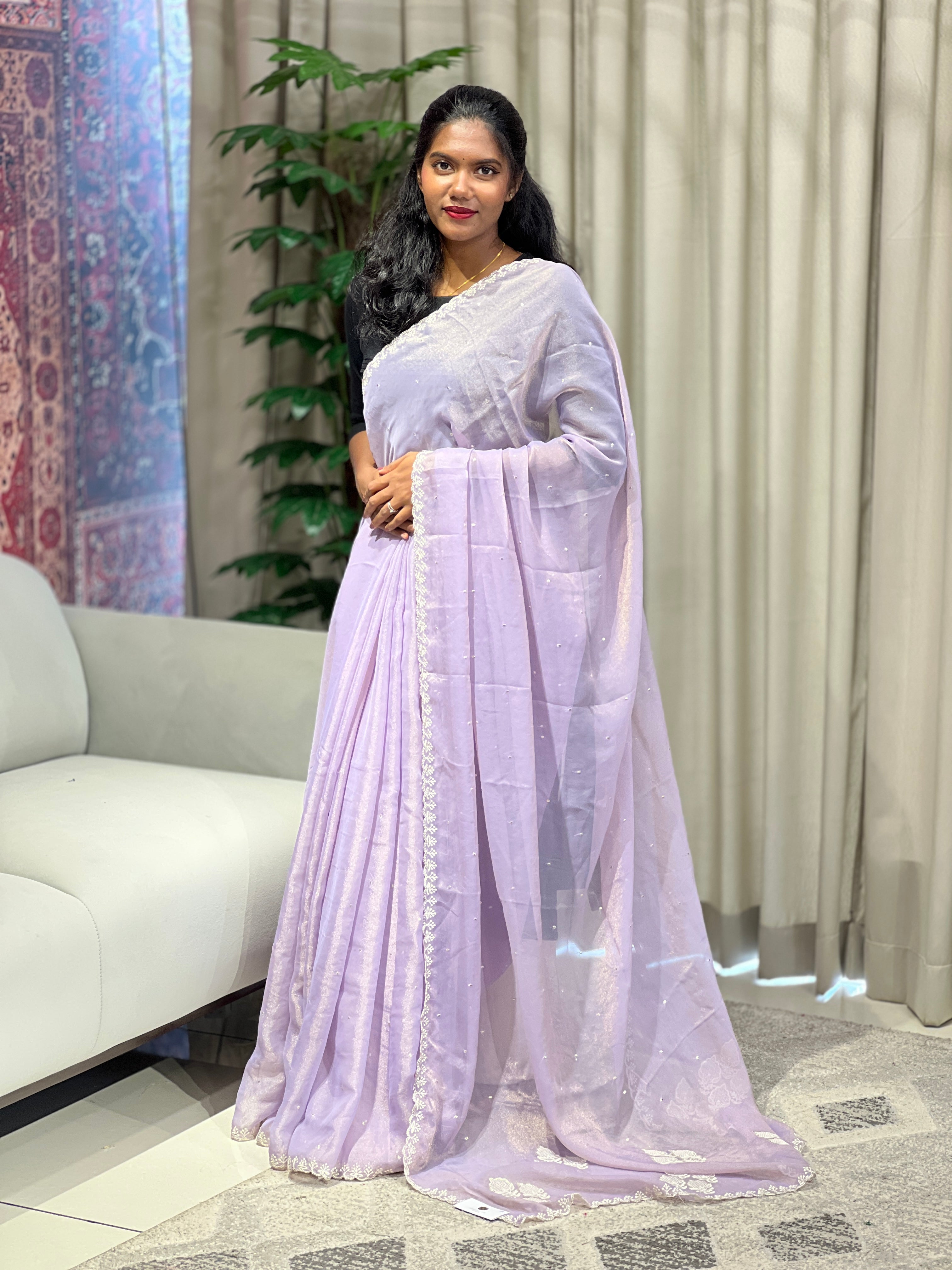 Floral Machine Embroidery Shimmer Georgette Saree | BLD1782