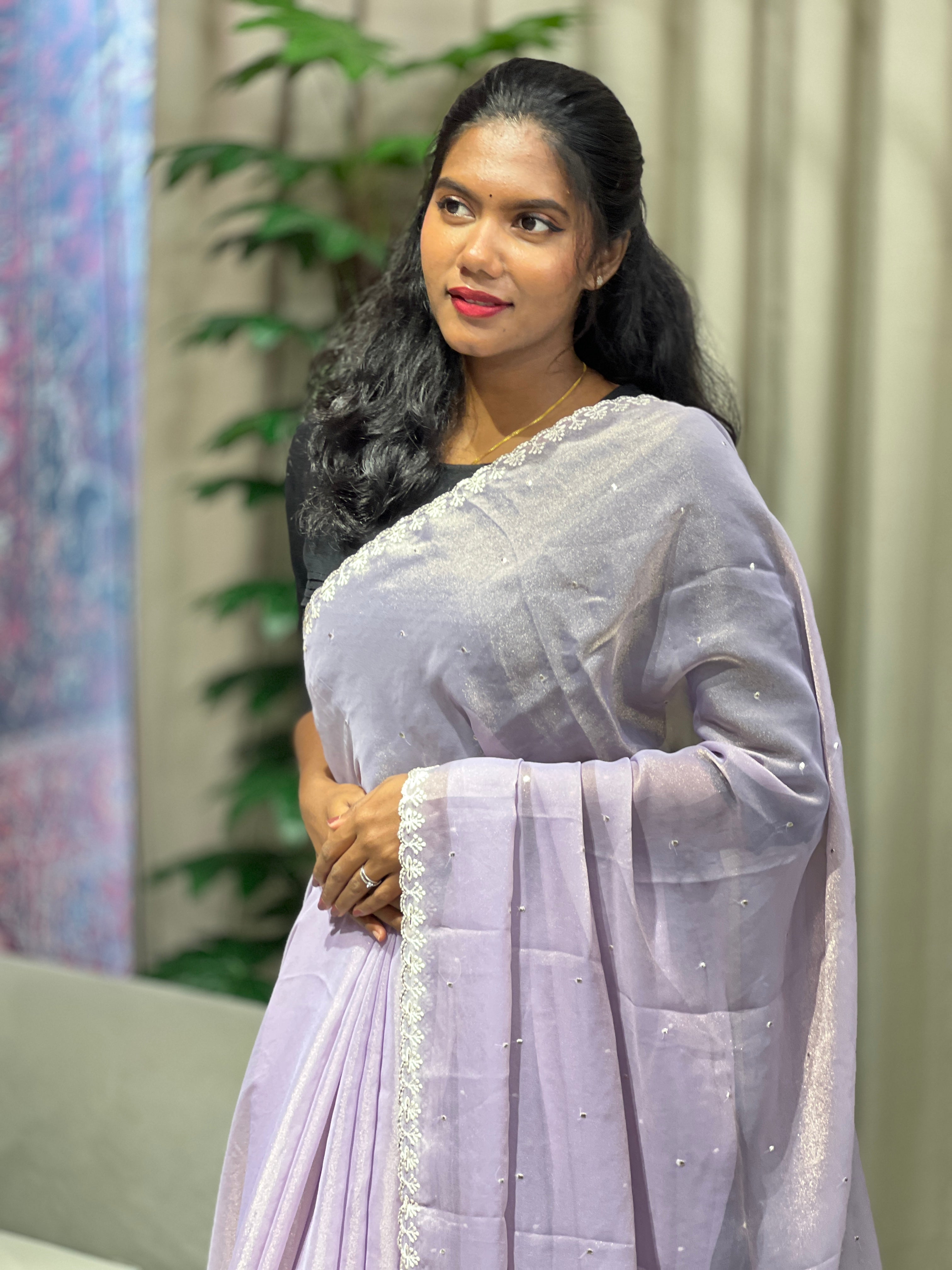 Floral Machine Embroidery Shimmer Georgette Saree | BLD1782