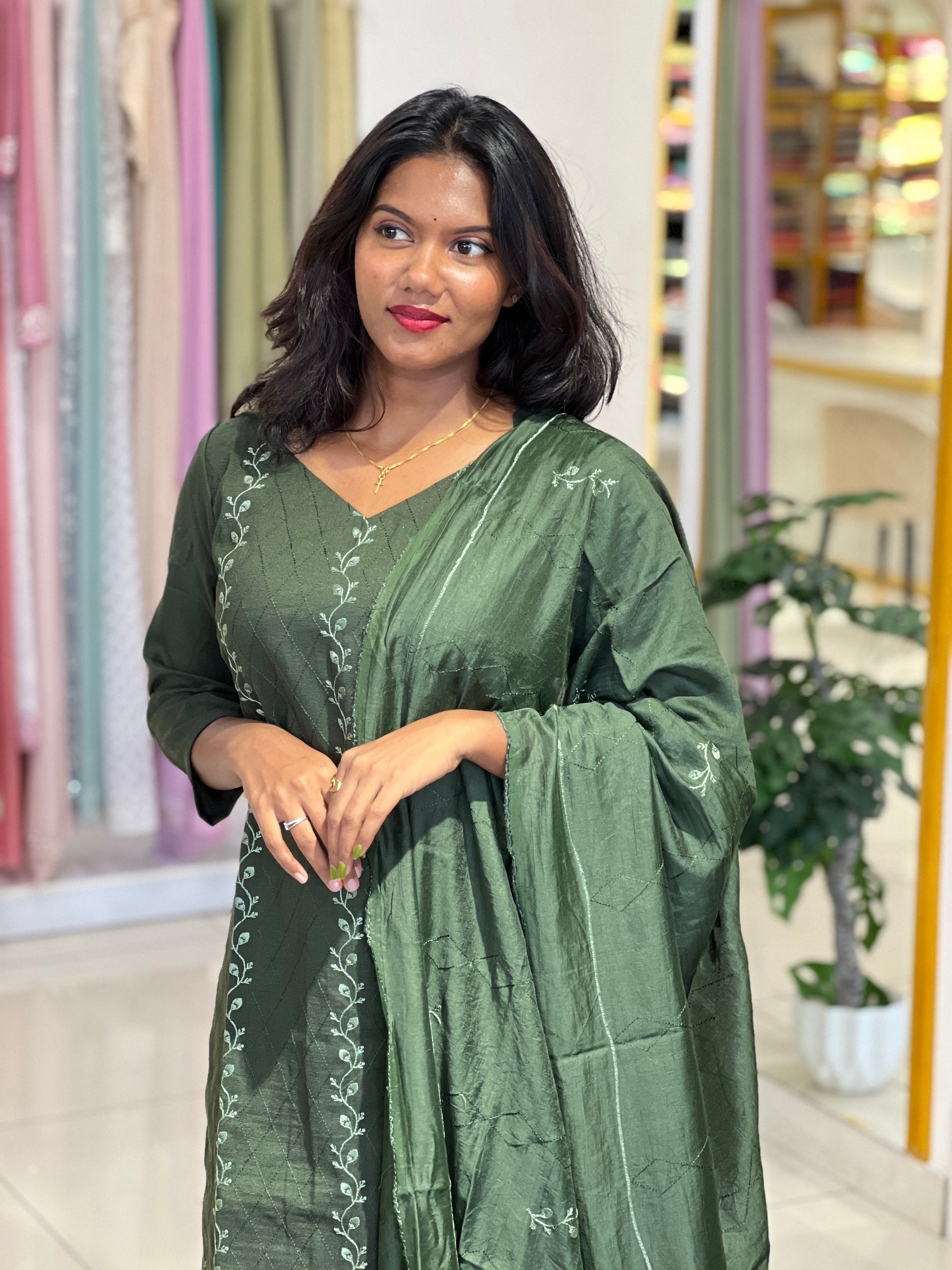Machine Embroidery Design Semi Tussar Kurta Set | IHP133