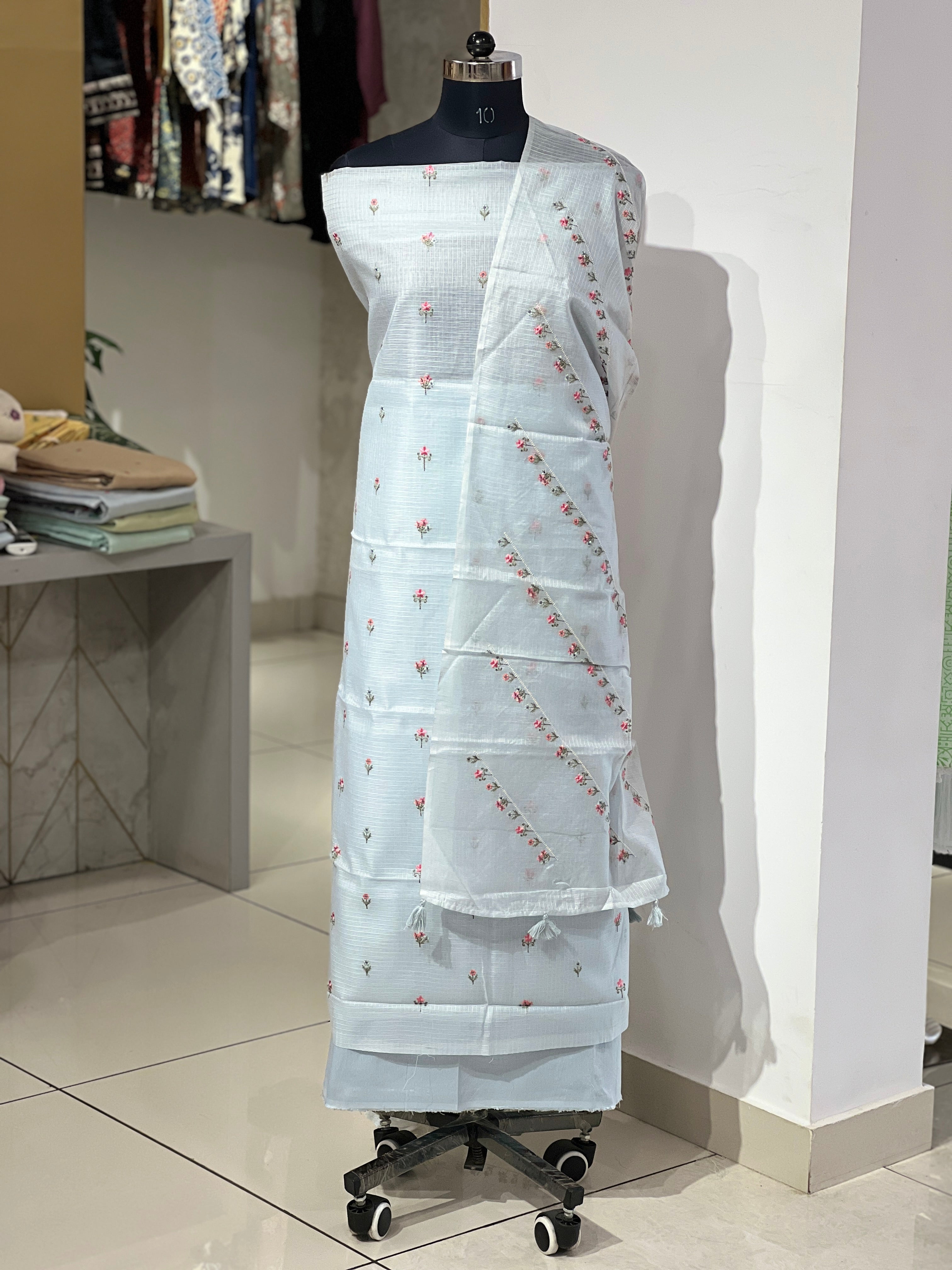 Floral Embroidery Detailed Silky Kota Salwar Set | MR369