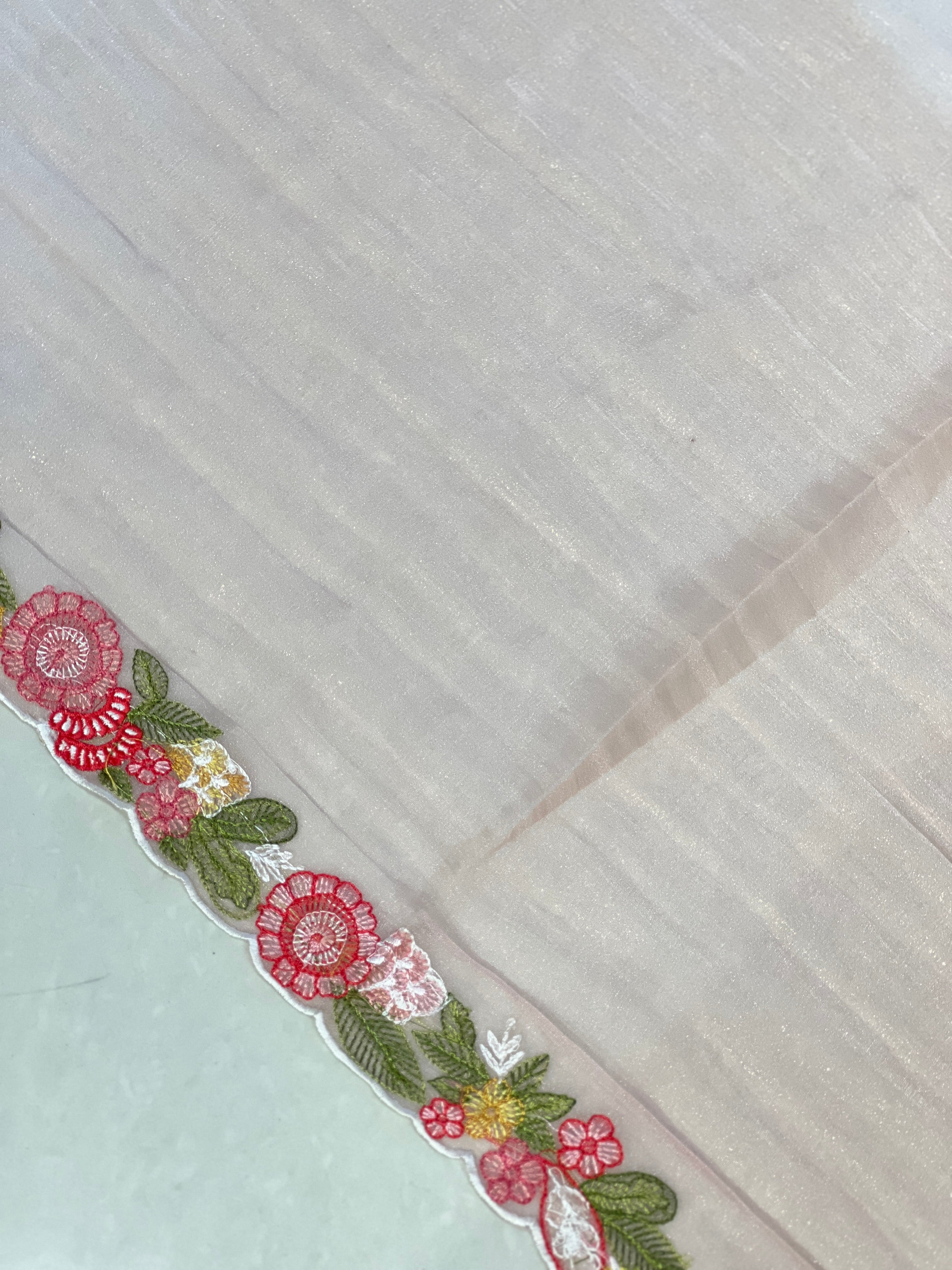 Floral Machine Embroidery Detailed Shimmer Organza Saree | BLD1809