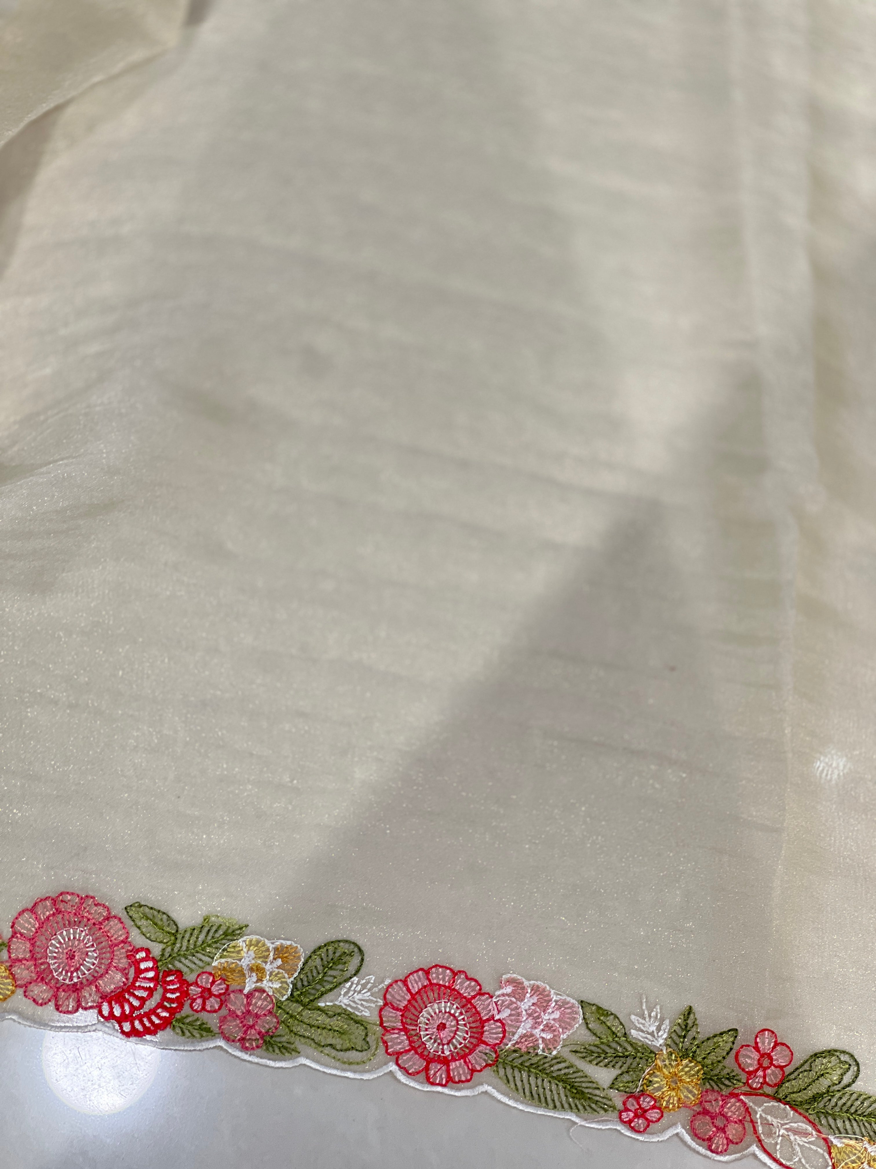 Floral Machine Embroidery Detailed Shimmer Organza Saree | BLD1807