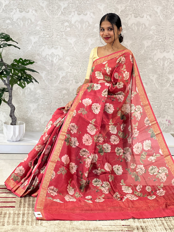 Floral Printed Chanderi Silk Saree | RGD417