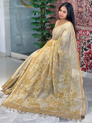 Floral Digital Printed Tissue Linen Saree | KSD305