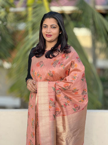 Multicolor Weaved Floral Buta Tussar Saree | CA111