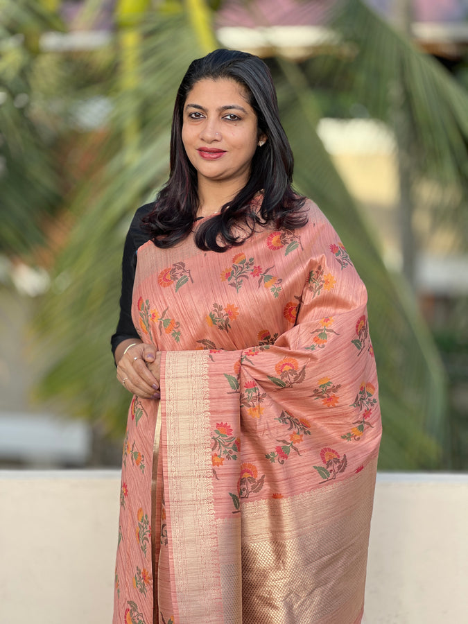 Multicolor Weaved Floral Buta Tussar Saree | CA111