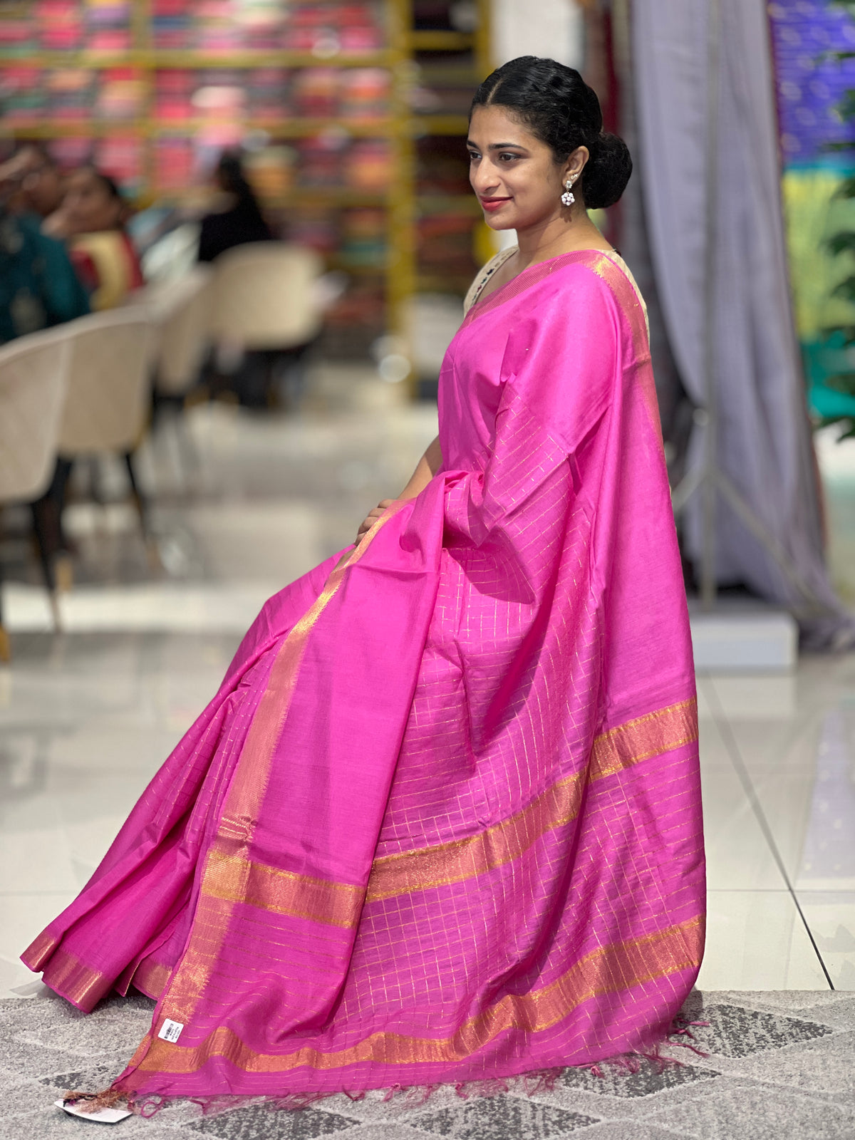 Zari Check Patterned Staple Cotton Saree | MDS193