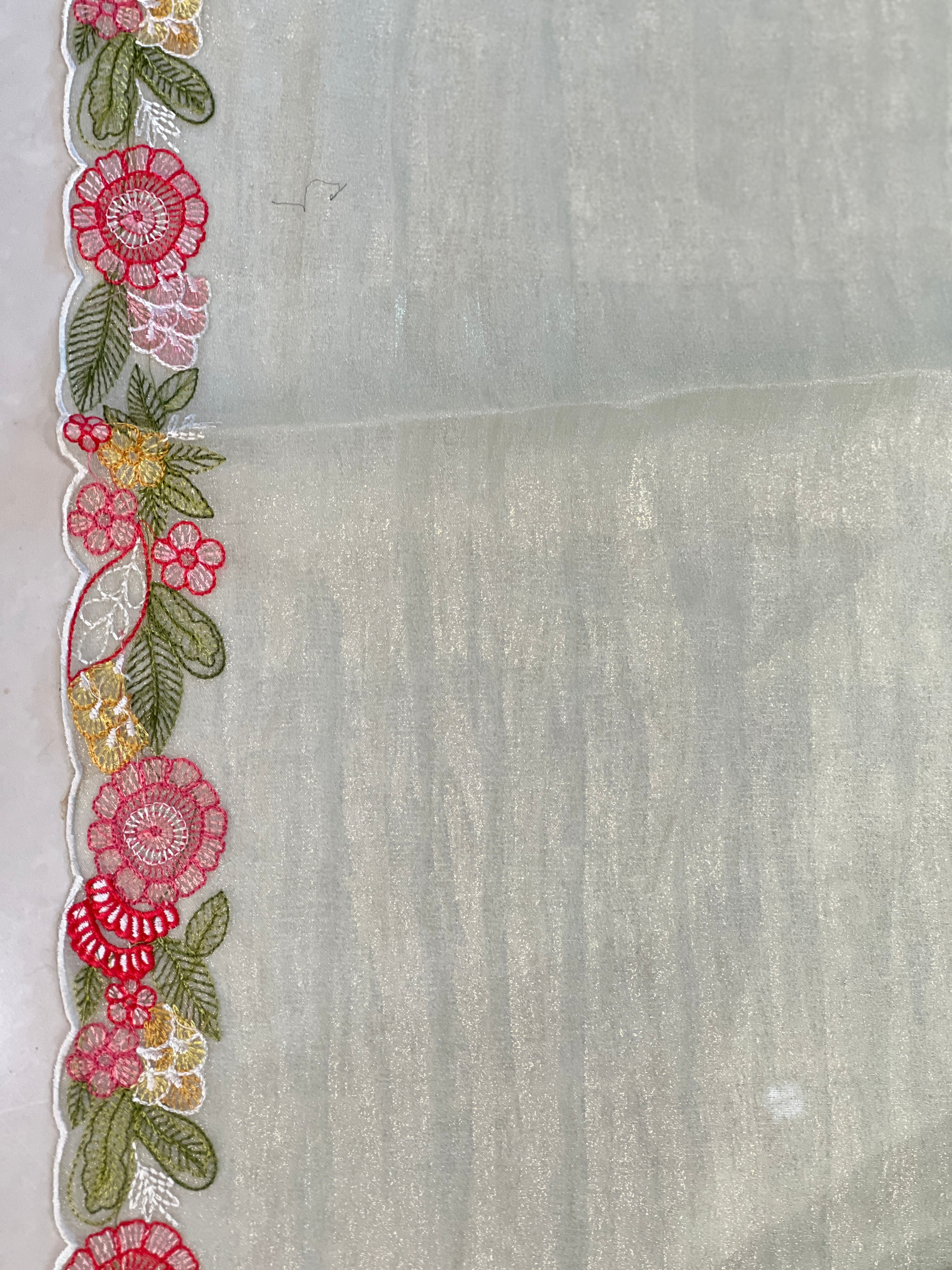 Floral Machine Embroidery Detailed Shimmer Organza Saree | BLD1808