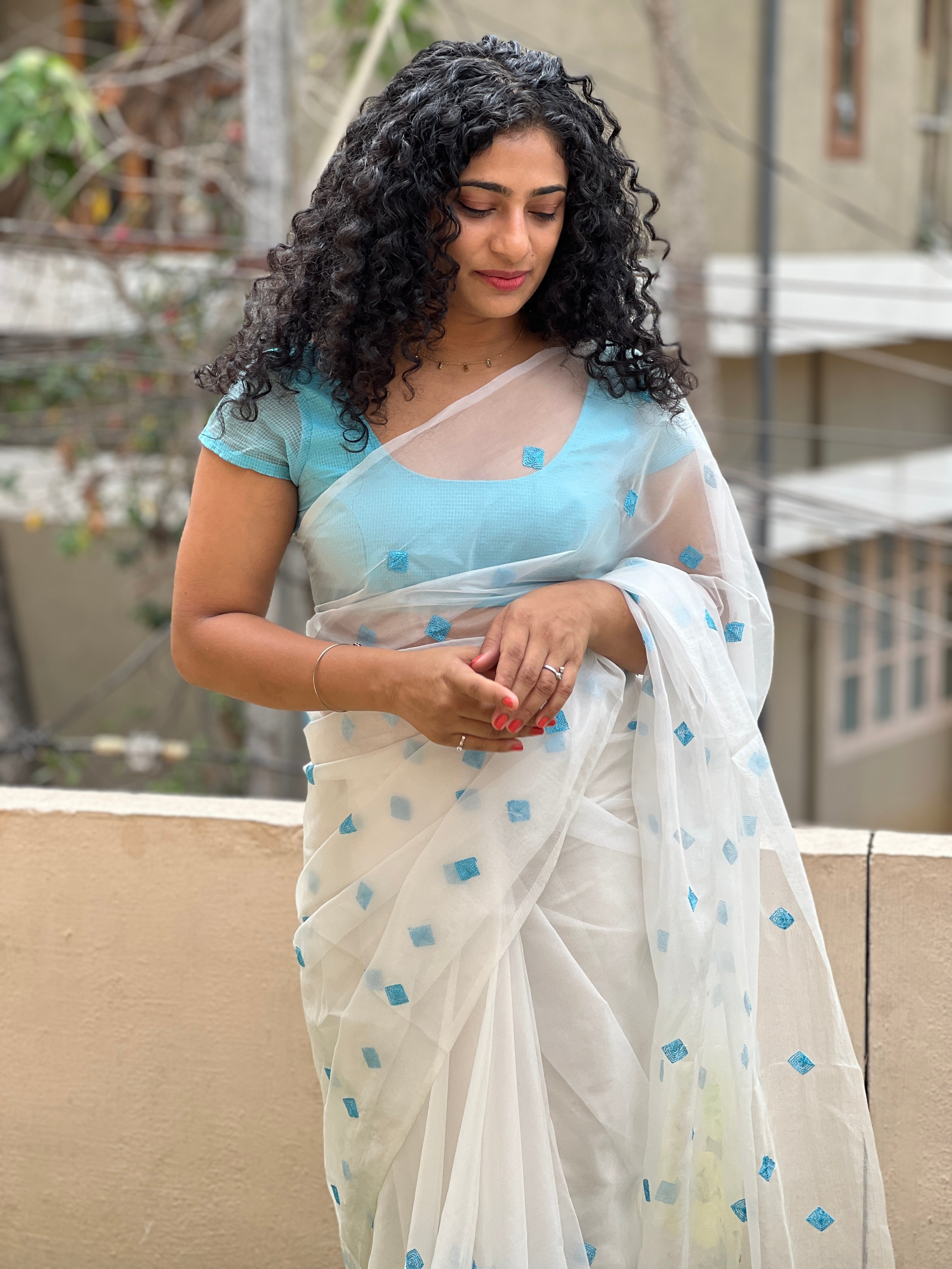 Diamond Motifs Nylon Organza Saree | NHH221