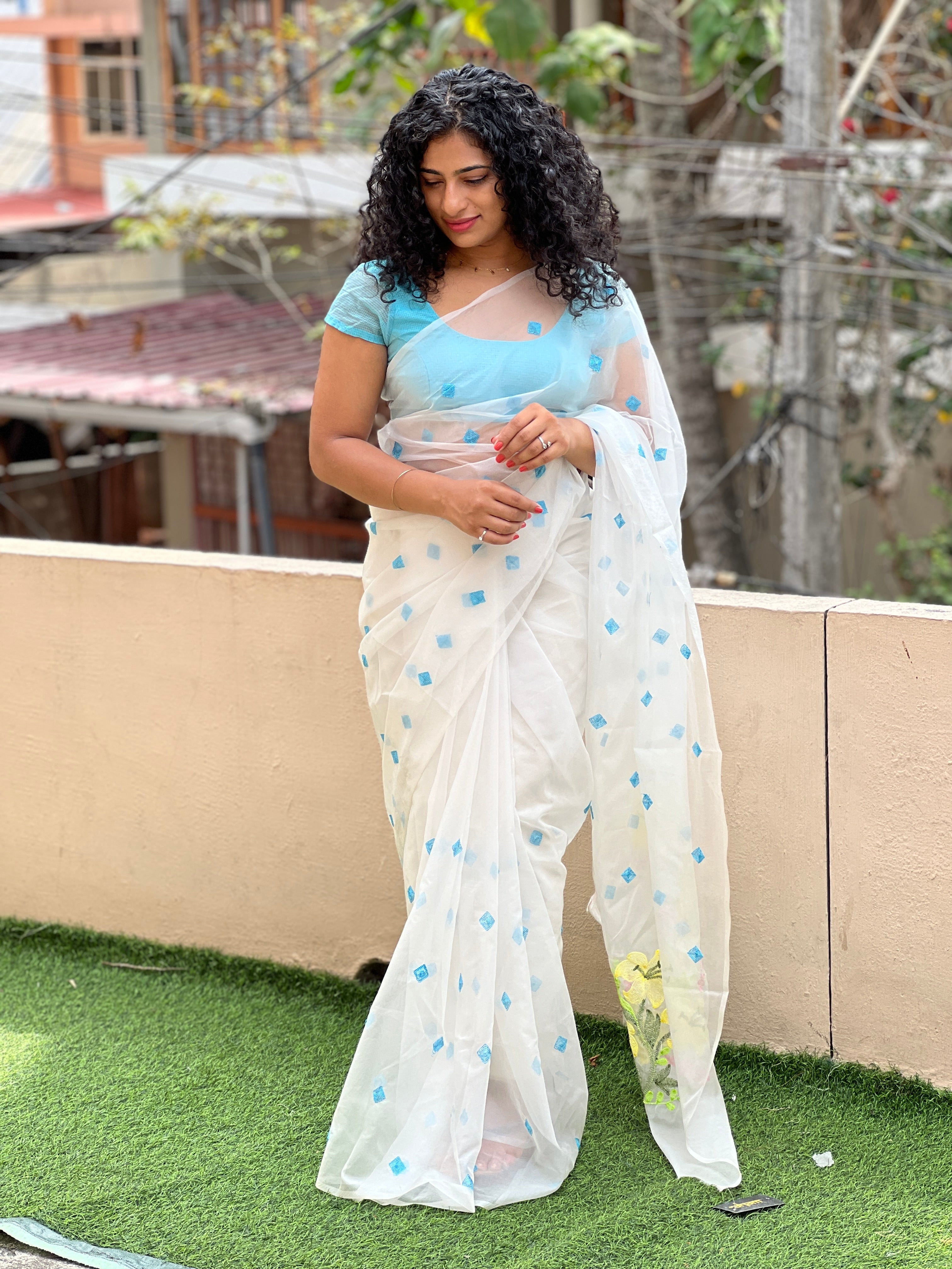 Diamond Motifs Nylon Organza Saree | NHH221
