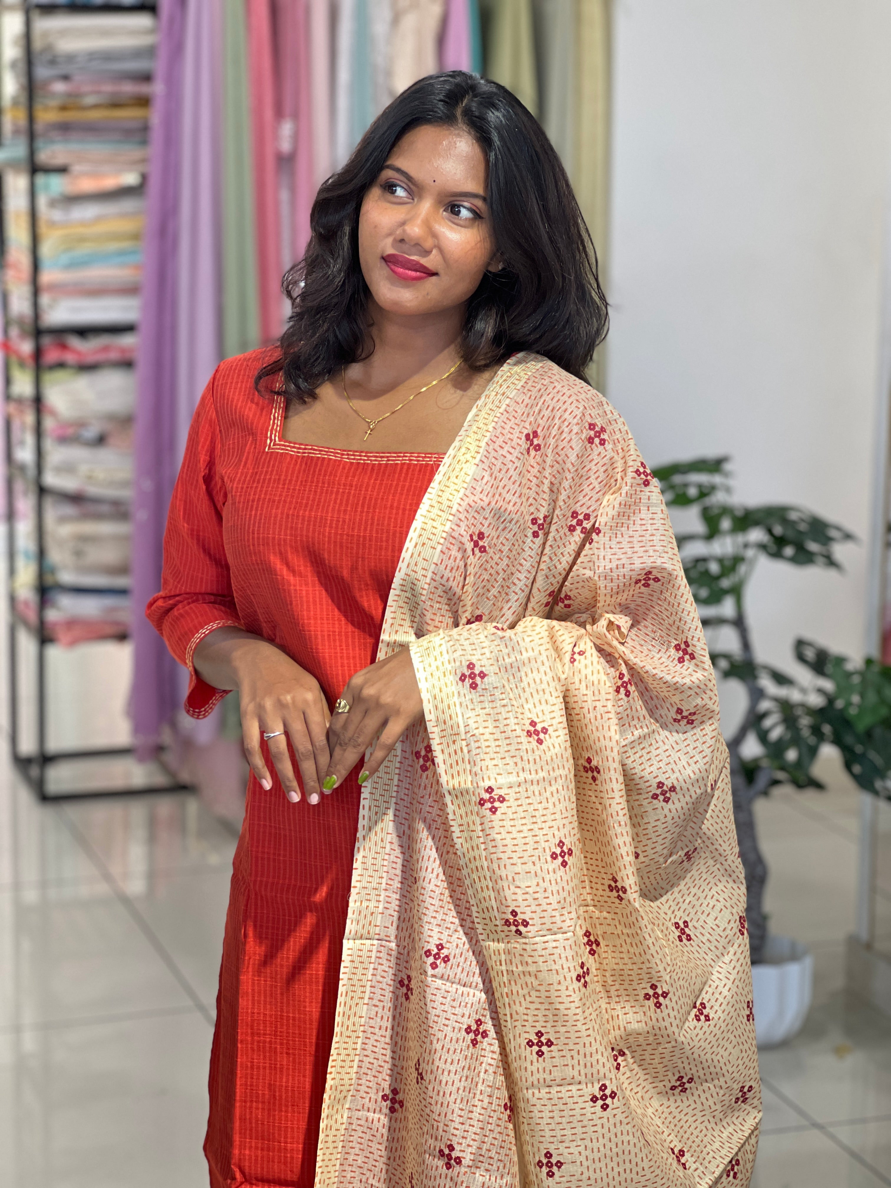Self Stripe Woven Semi Tussar Kurta Set | IHP167