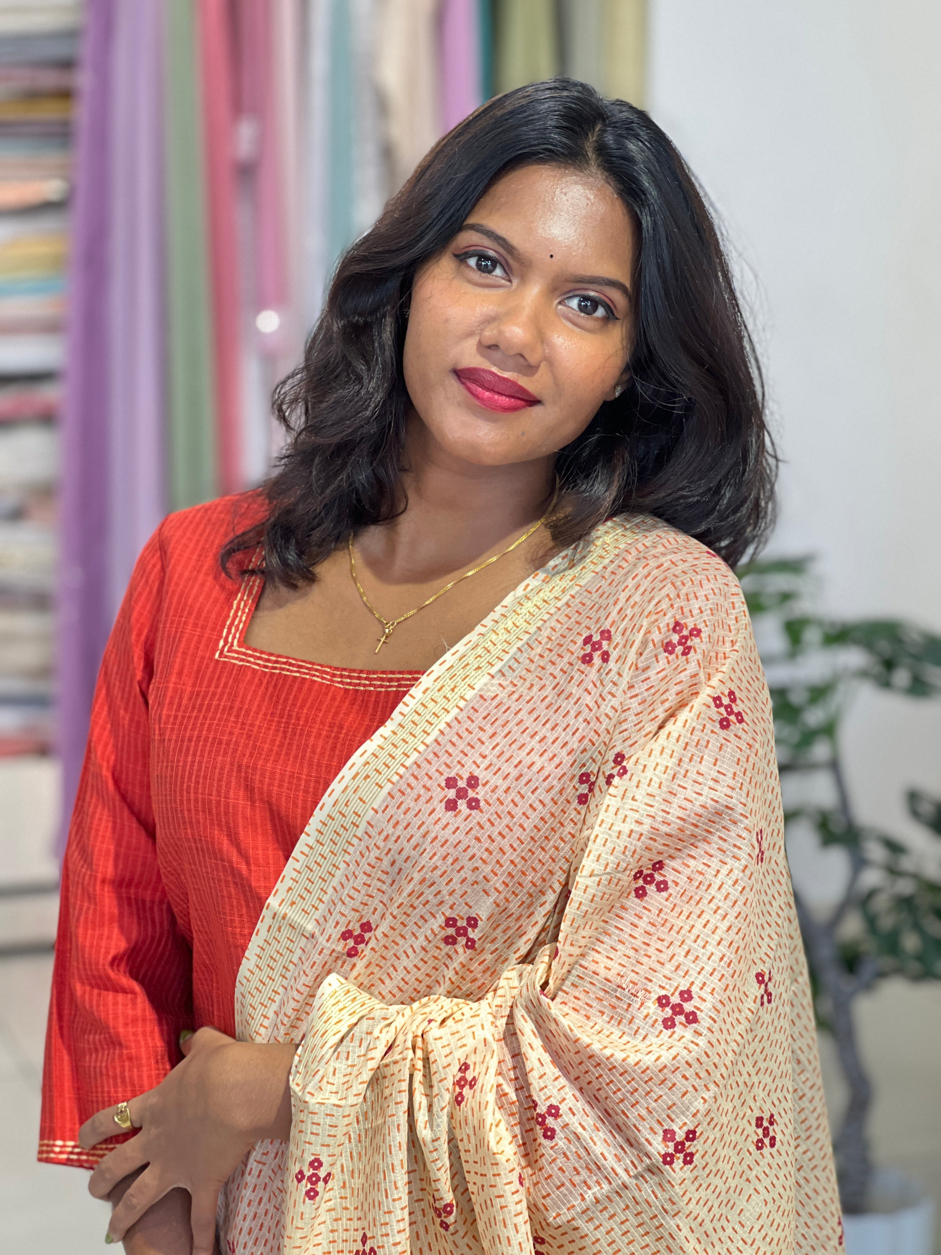 Self Stripe Woven Semi Tussar Kurta Set | IHP167