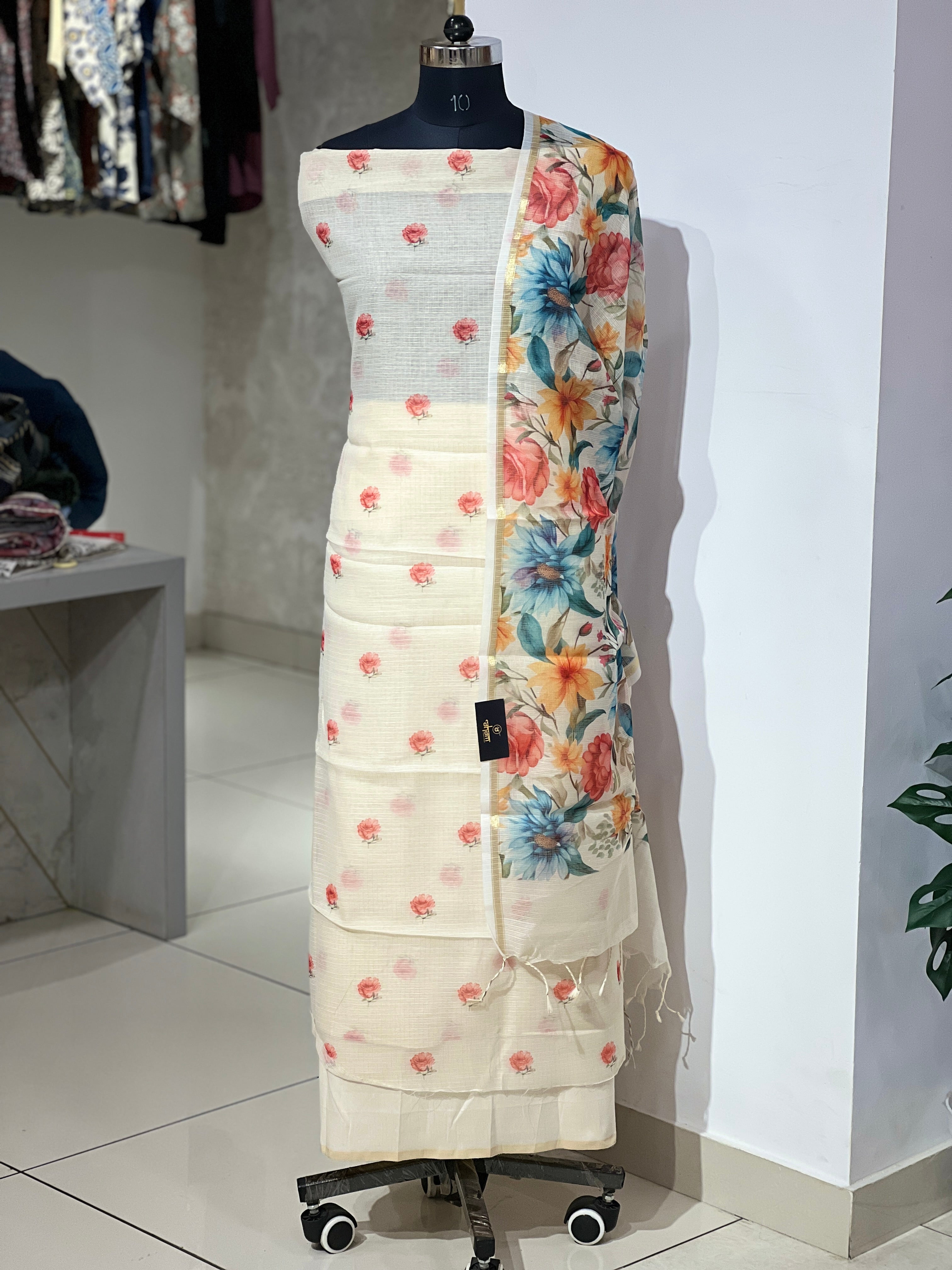 Floral Digital Print Detailed Silky Kota Salwar Set | MR390