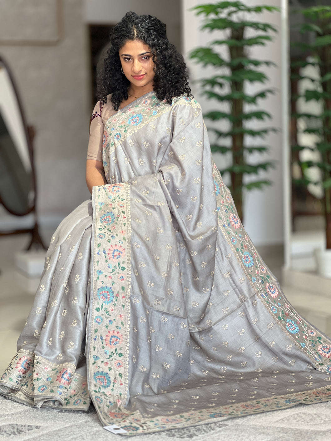 Machine Embroidered Tussar Saree | RGD332