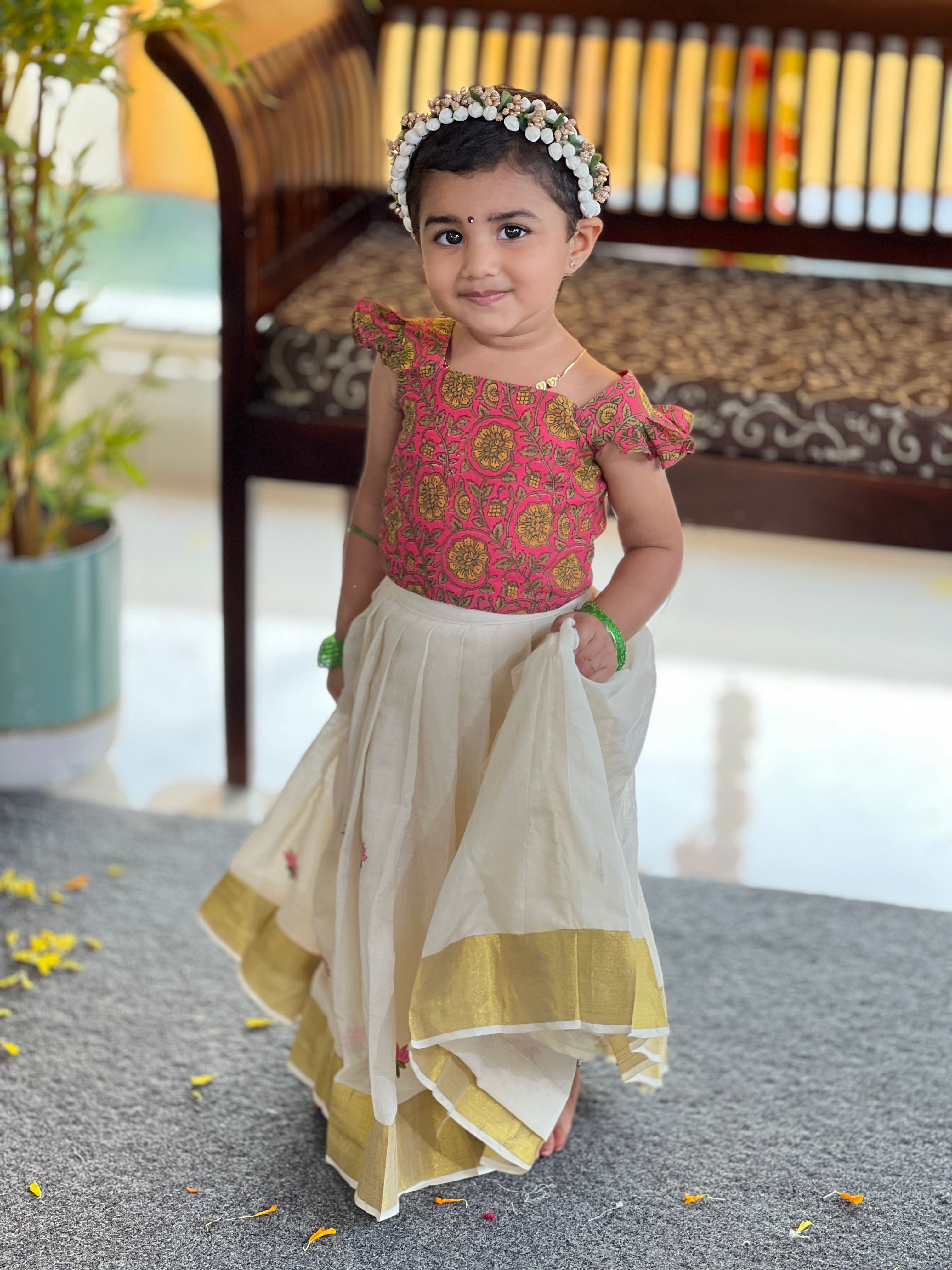 Print Detailed Unstitched Chanderi Cotton Blouse Material | ONK109