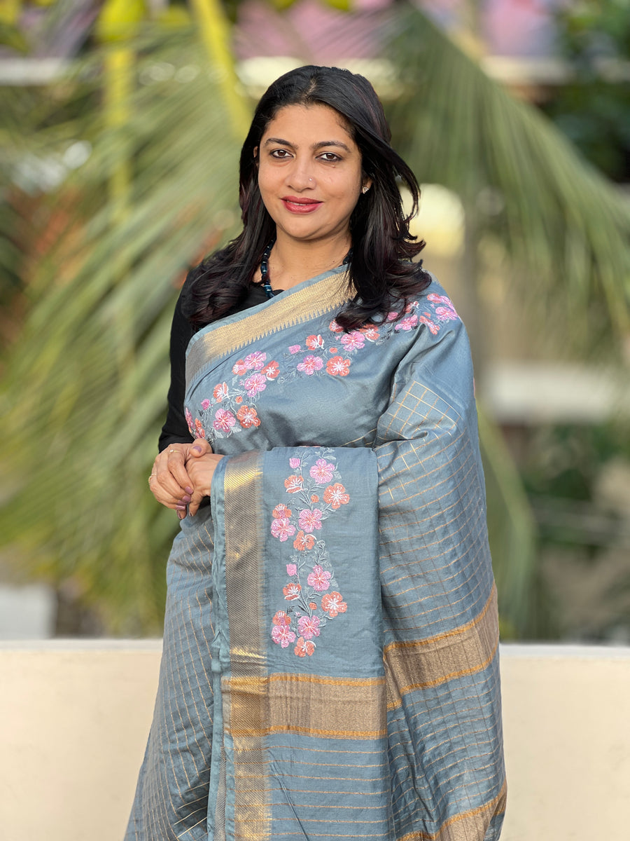 Check Weaving Pattern Bhagalpuri Saree | NHH146