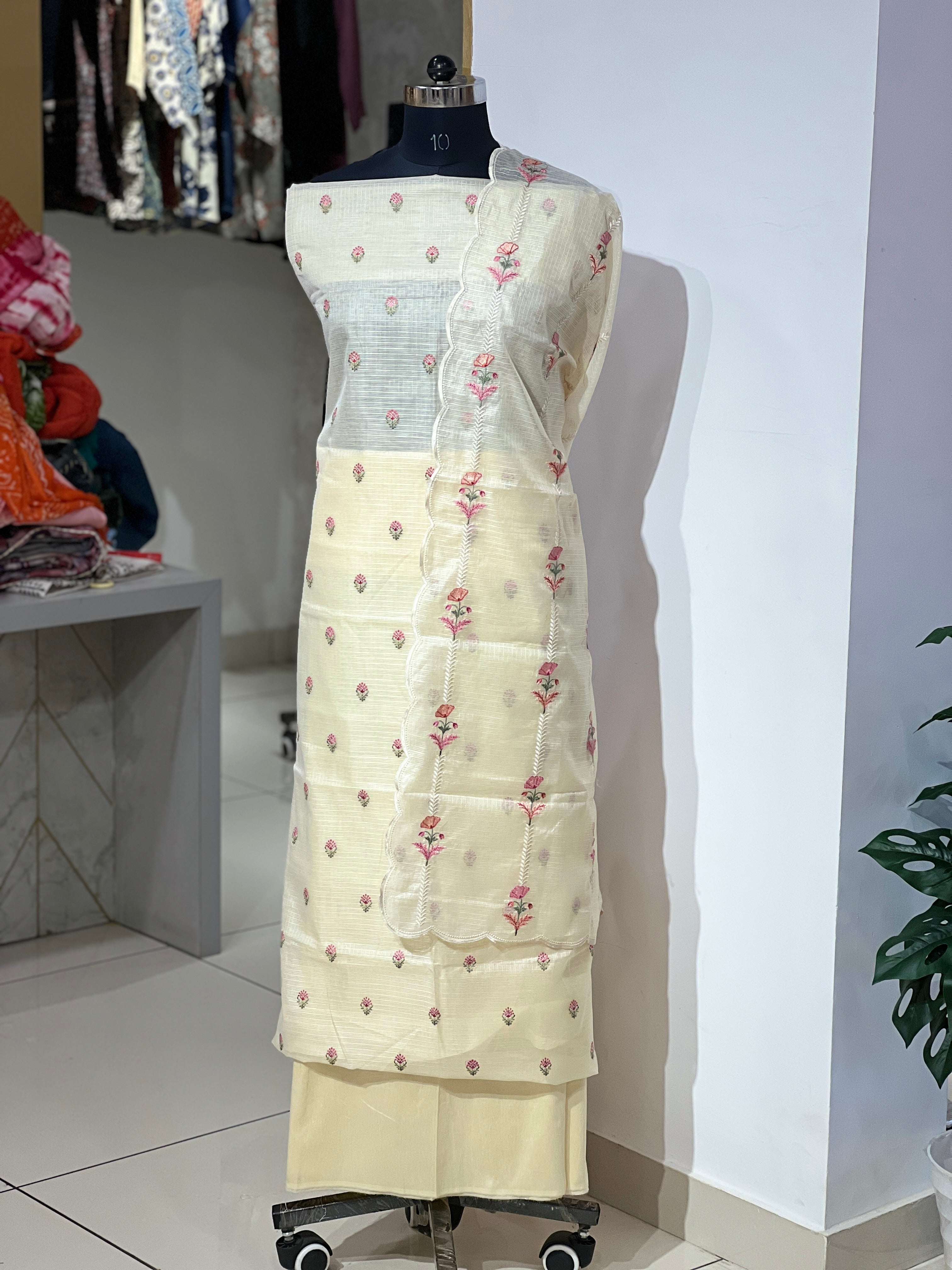 Floral Embroidery Detailed Silky Kota Salwar Set | MR331