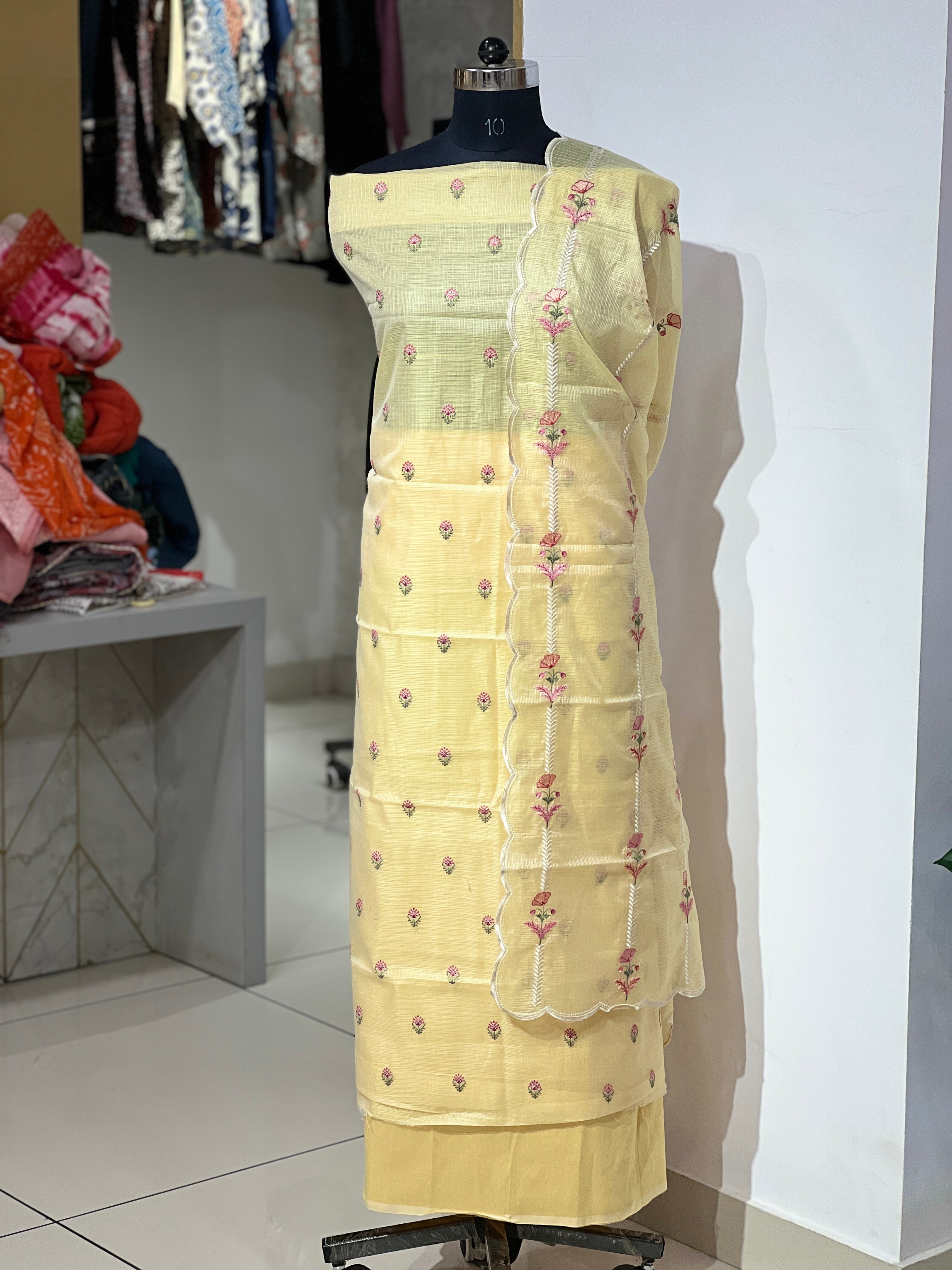 Floral Embroidery Detailed Silky Kota Salwar Set | MR330