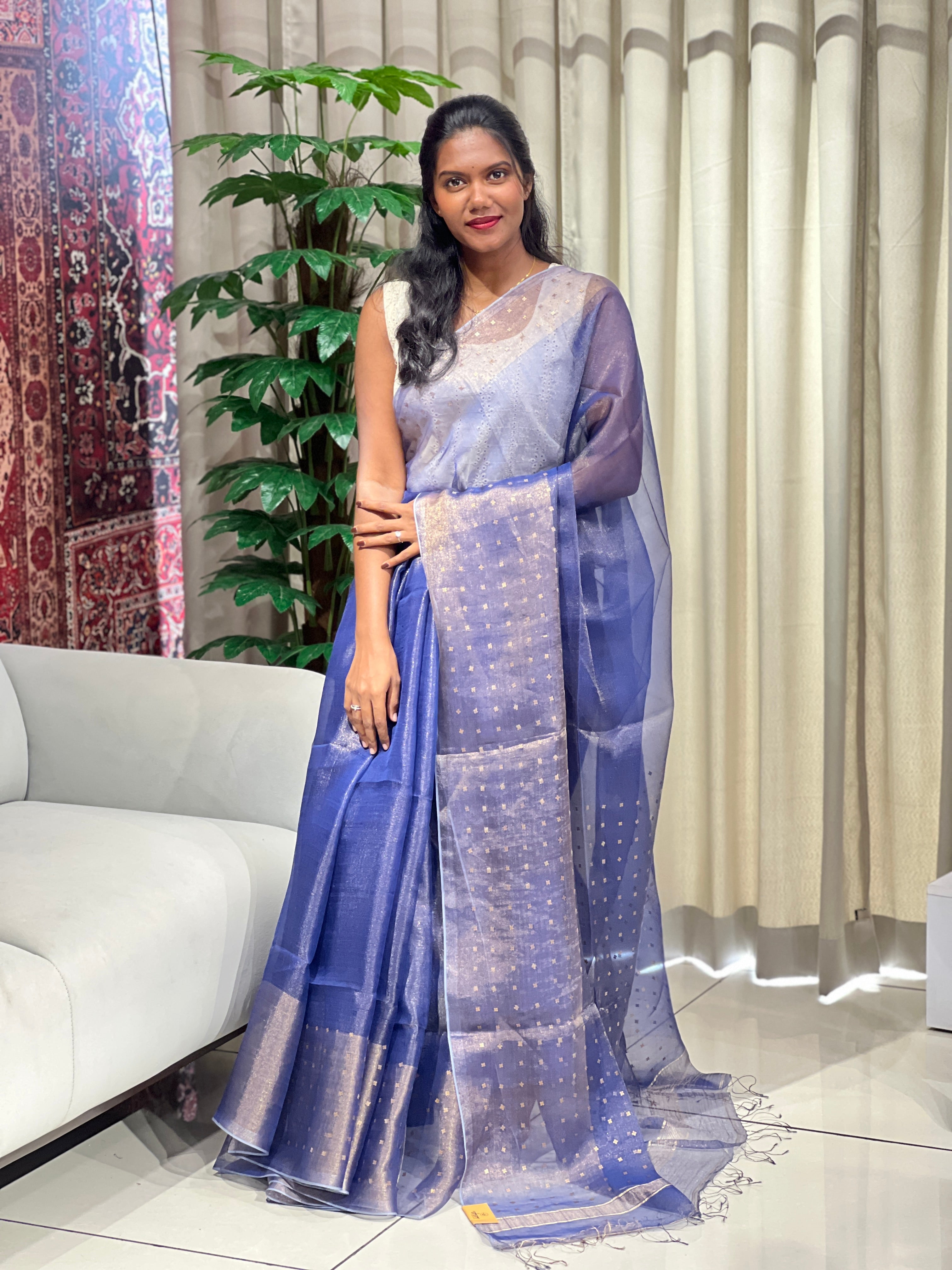 Metal Pital & Zari Woven Pure Organza Saree | EVA129