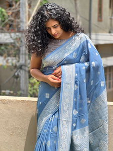 Silver Zari Weaving Georgette Saree | YNG254