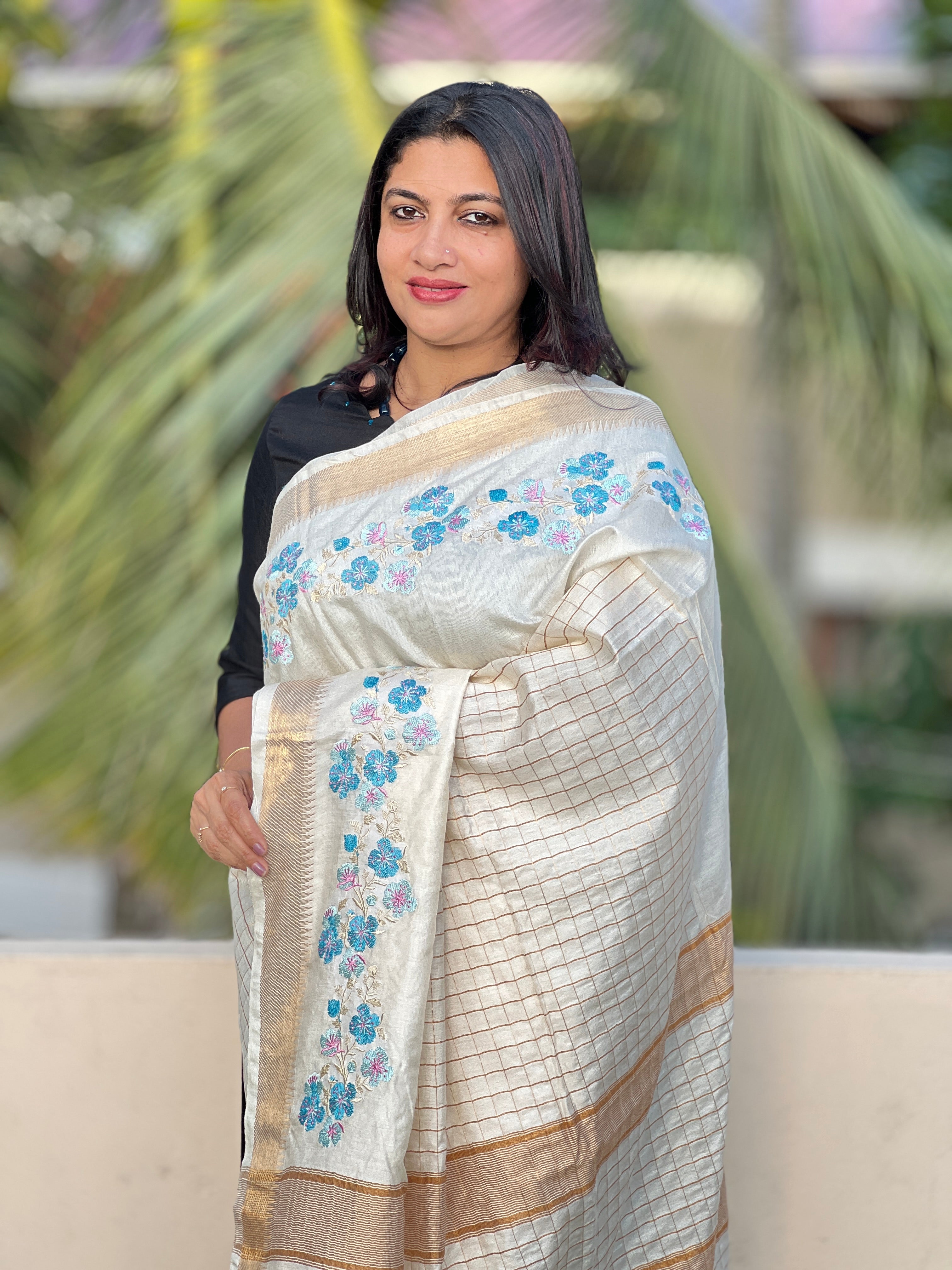 Check Weaving Pattern Bhagalpuri Saree | NHH146
