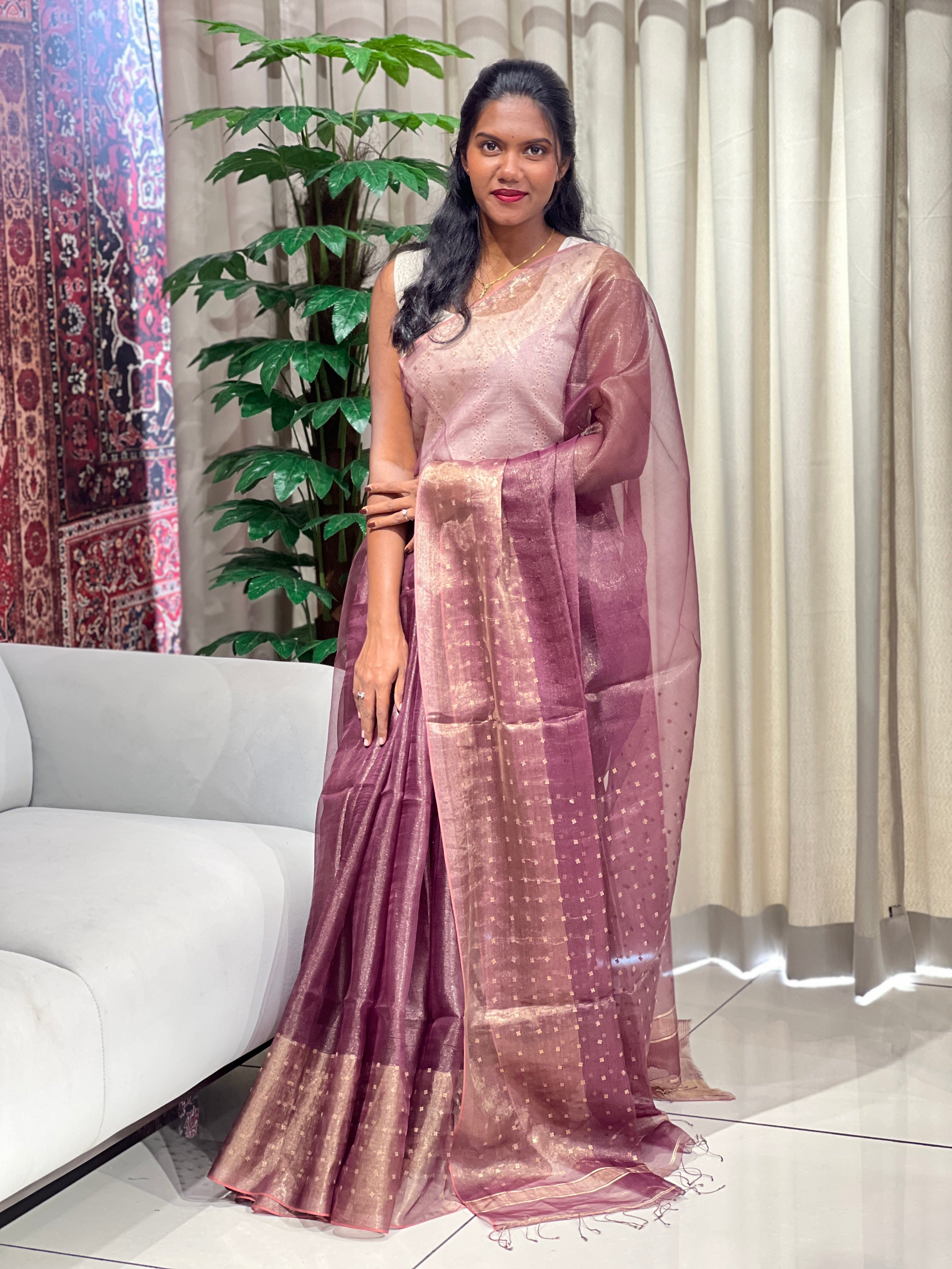 Metal Pital & Zari Woven Pure Organza Saree | EVA130