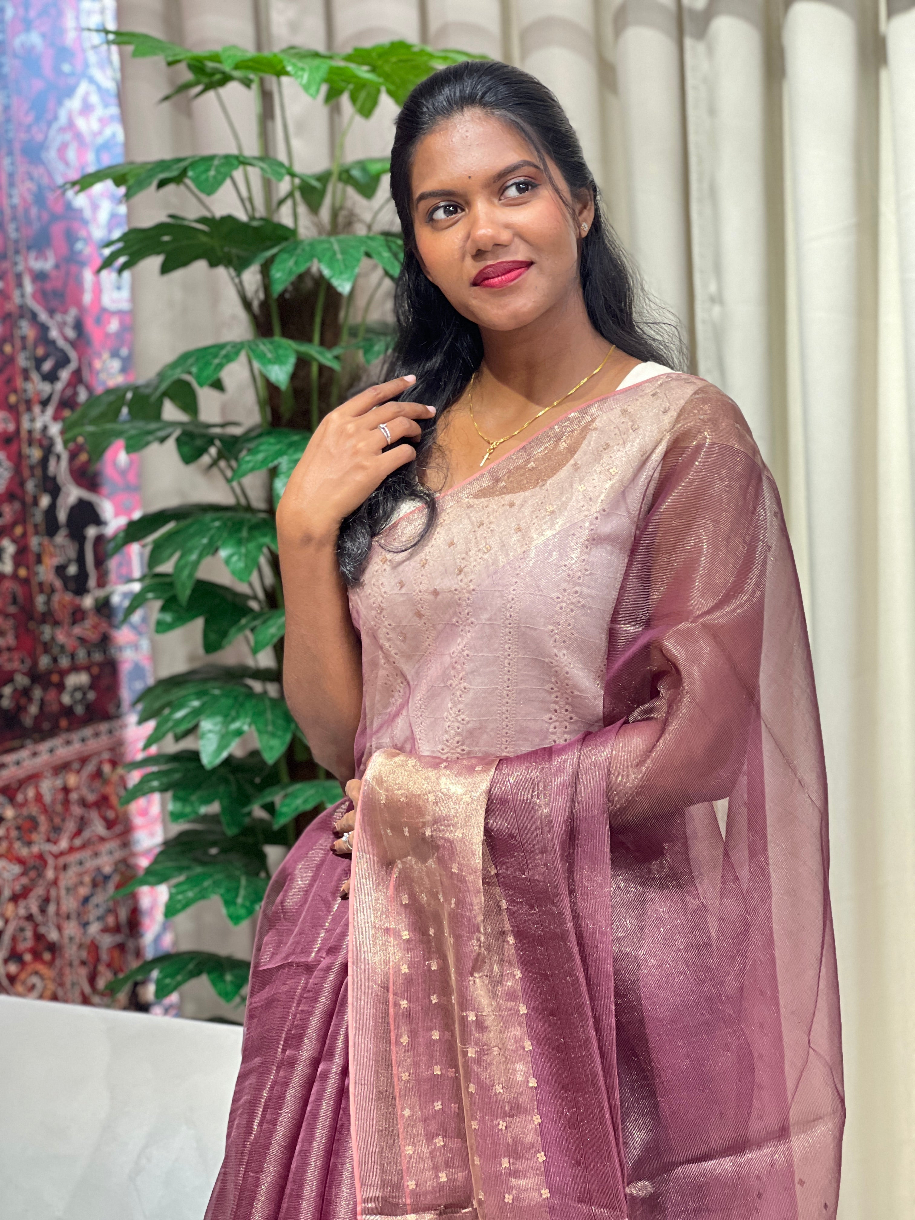 Metal Pital & Zari Woven Pure Organza Saree | EVA130