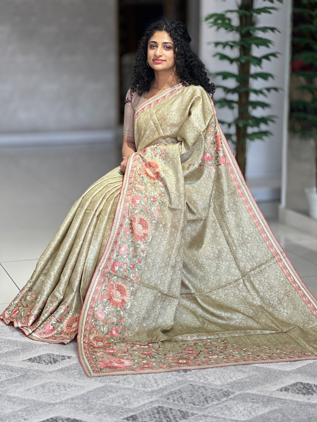 Digital Print With Mirror Worked Tussar Saree | RGD373