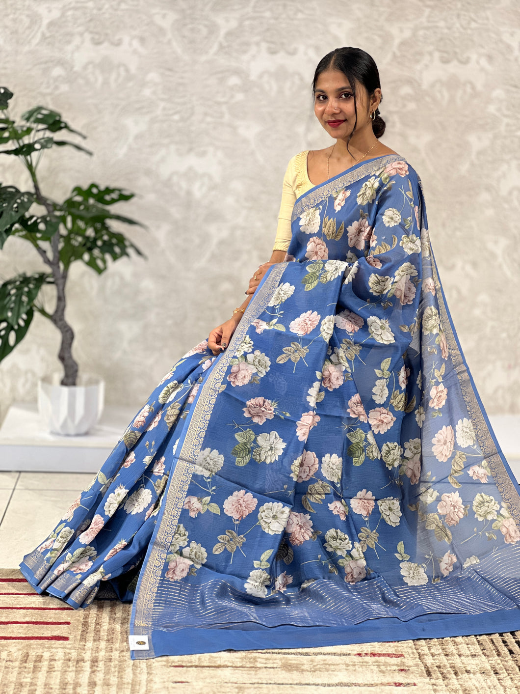 Floral Printed Chanderi Silk Saree | RGD419