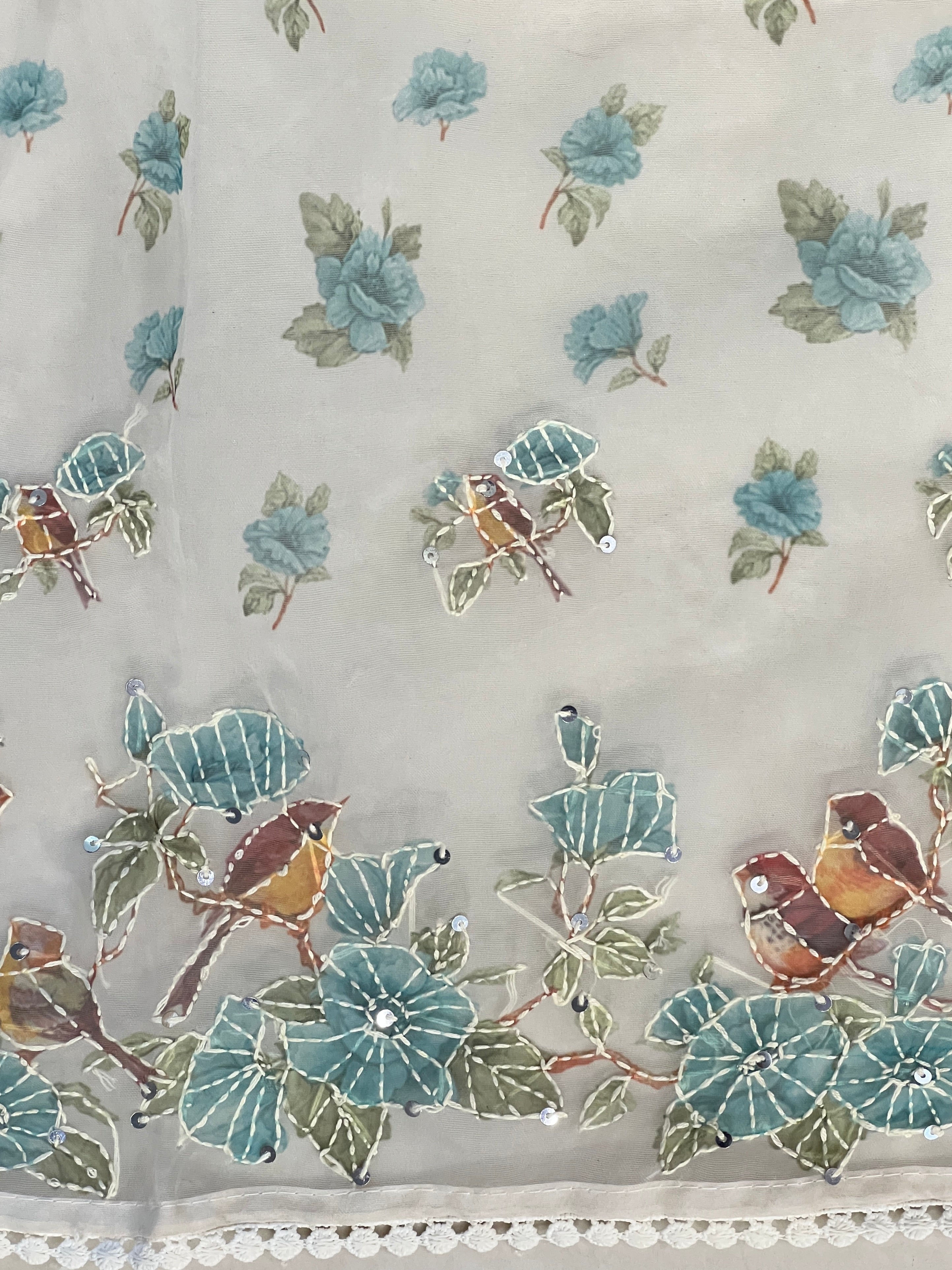 Floral and Bird Digital Printed Organza Saree | BLD1800