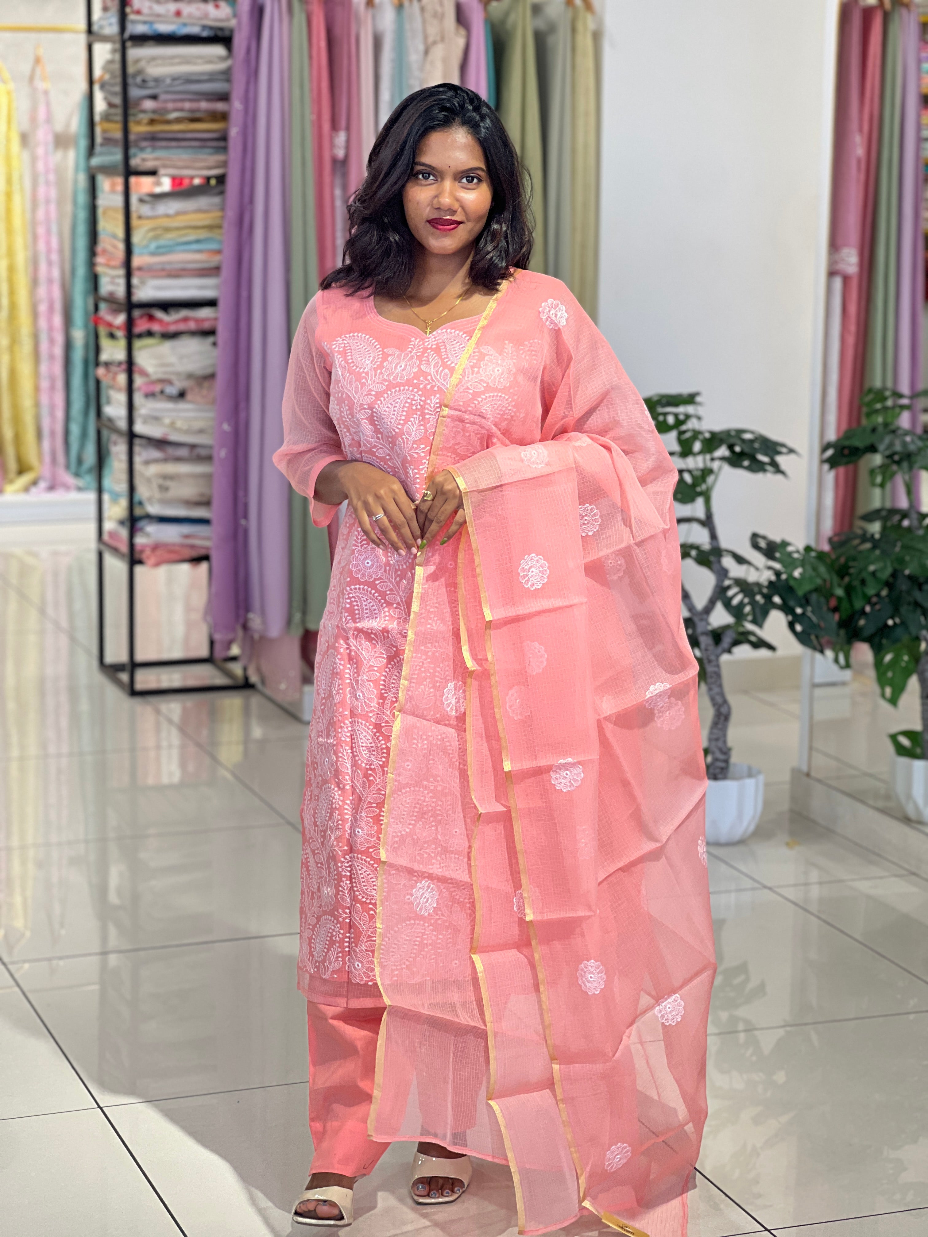 IMachine EmbroiderySilky Kota Kurta Set | IHP128