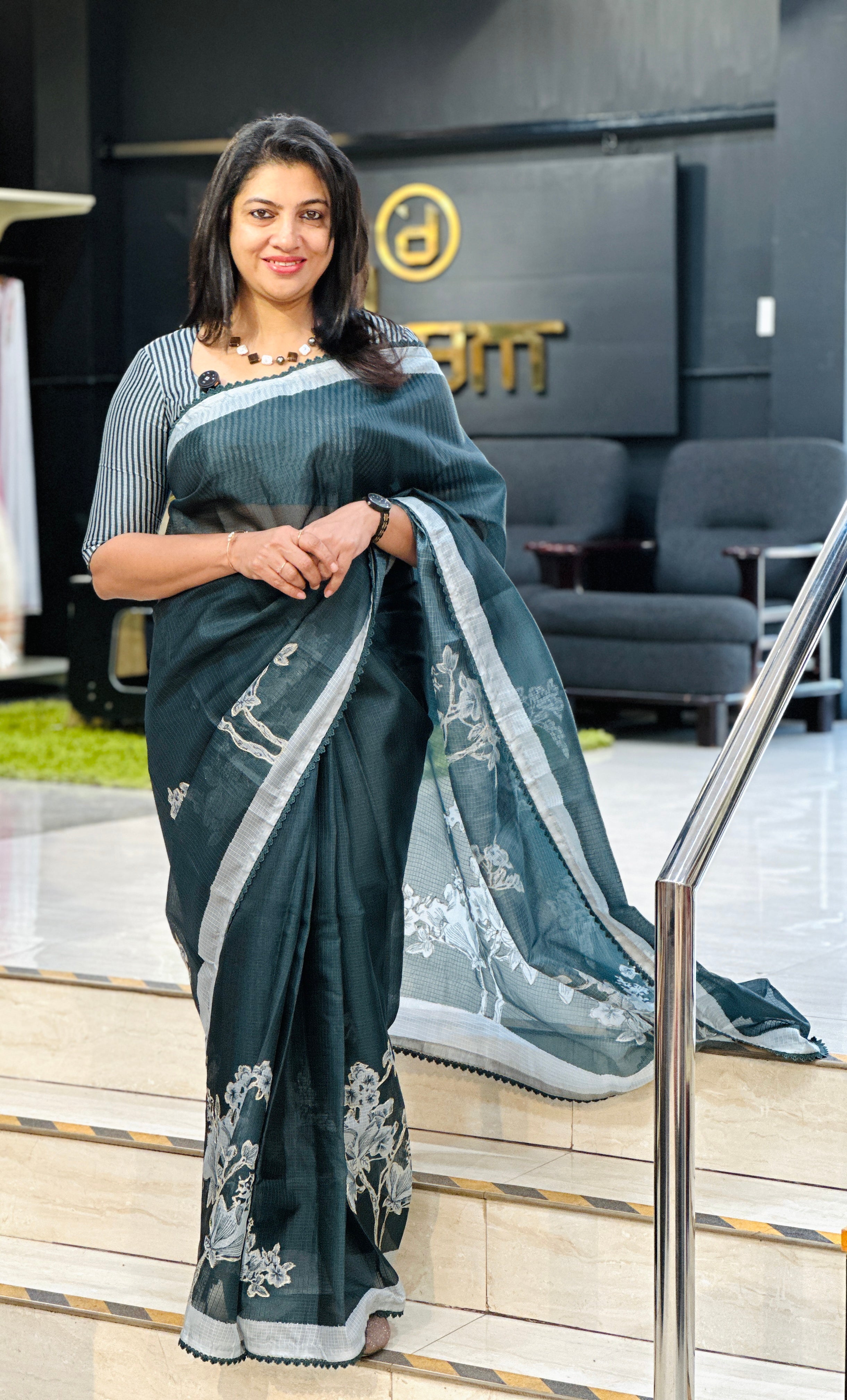 Floral Print With Pitta Work Highlighted Silky Kota Saree | HT416