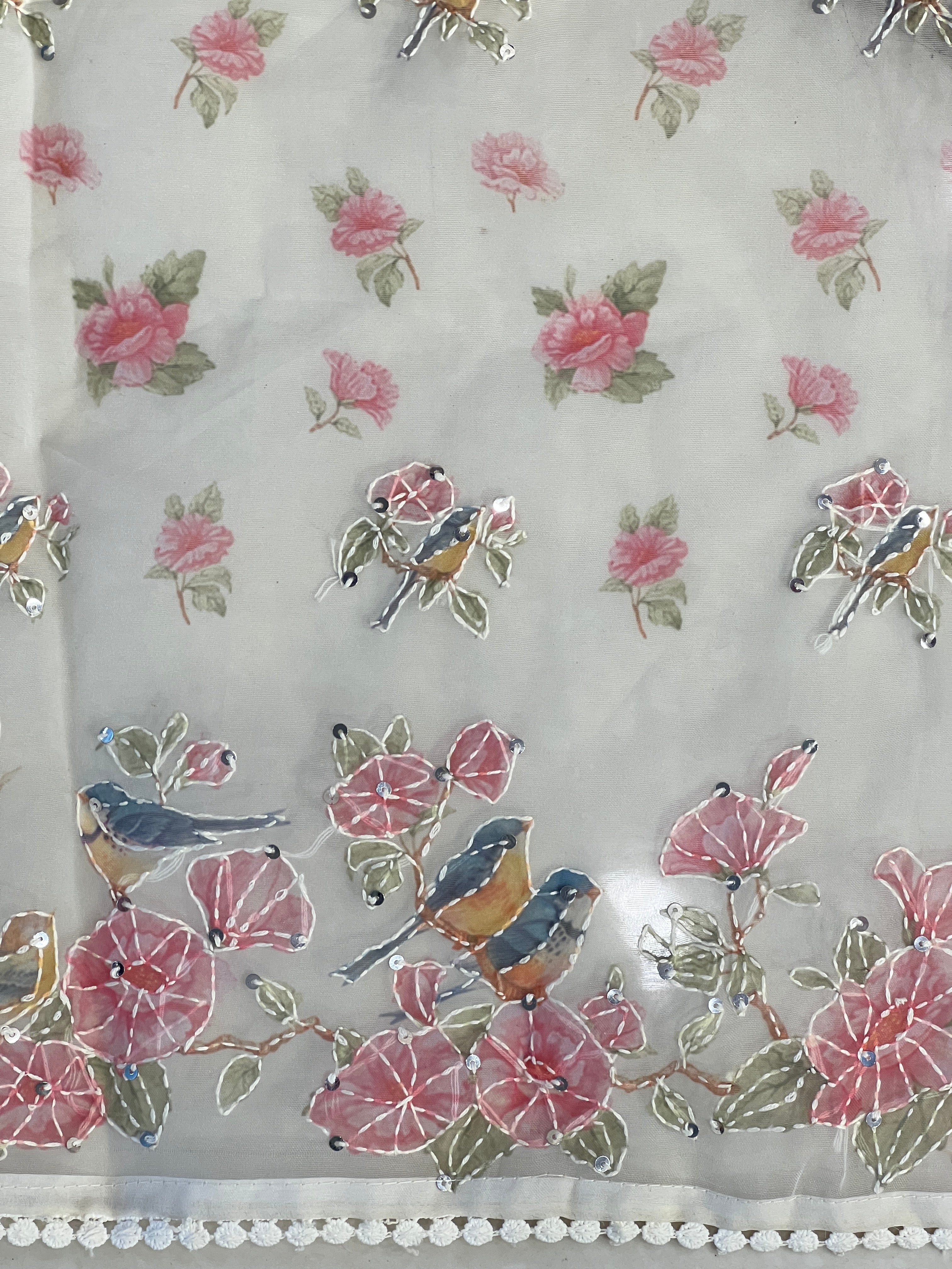 Floral and Bird Digital Printed Organza Saree | BLD1797