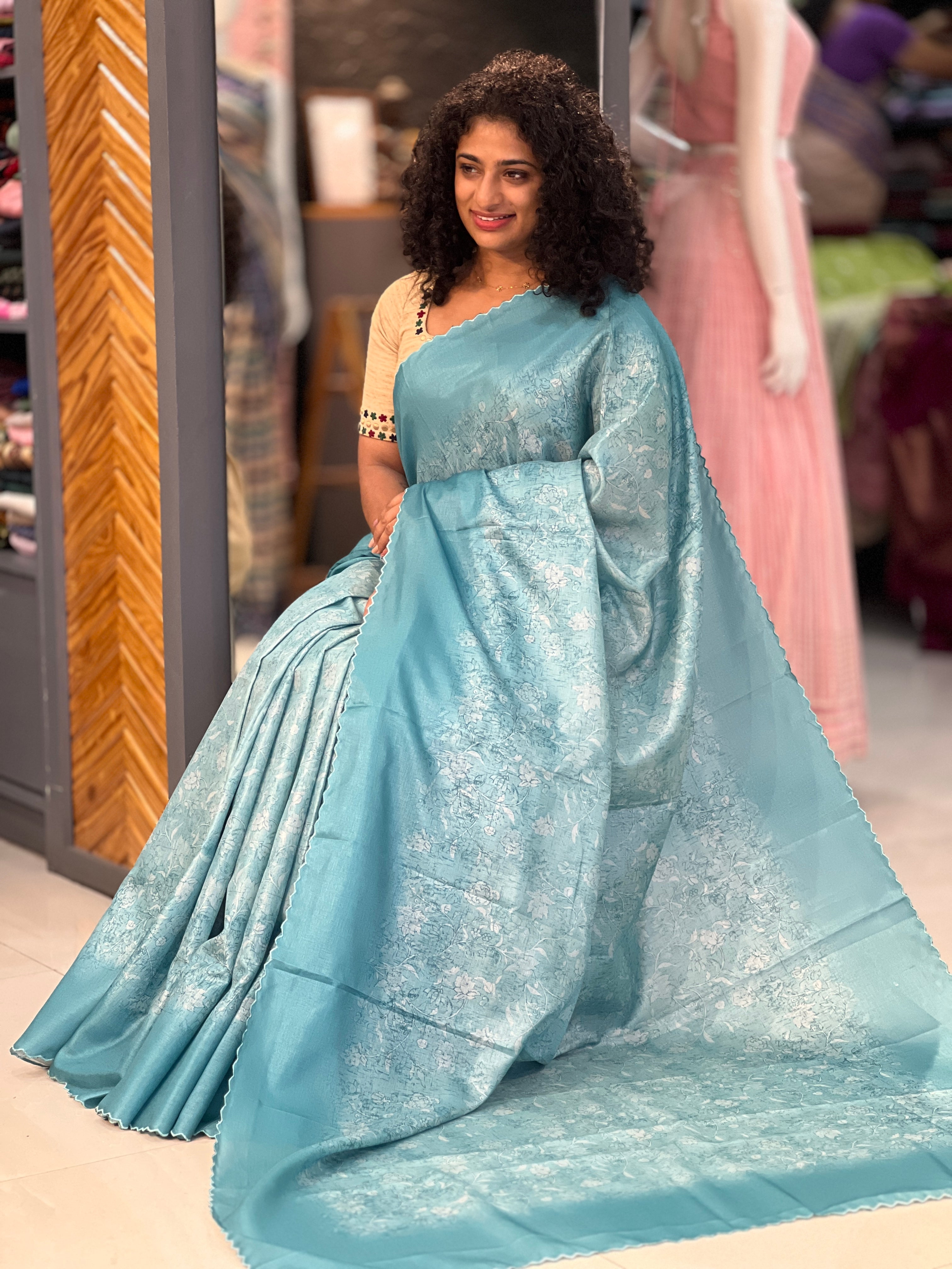 Digital Printed Semi Tussar Saree | SBP198