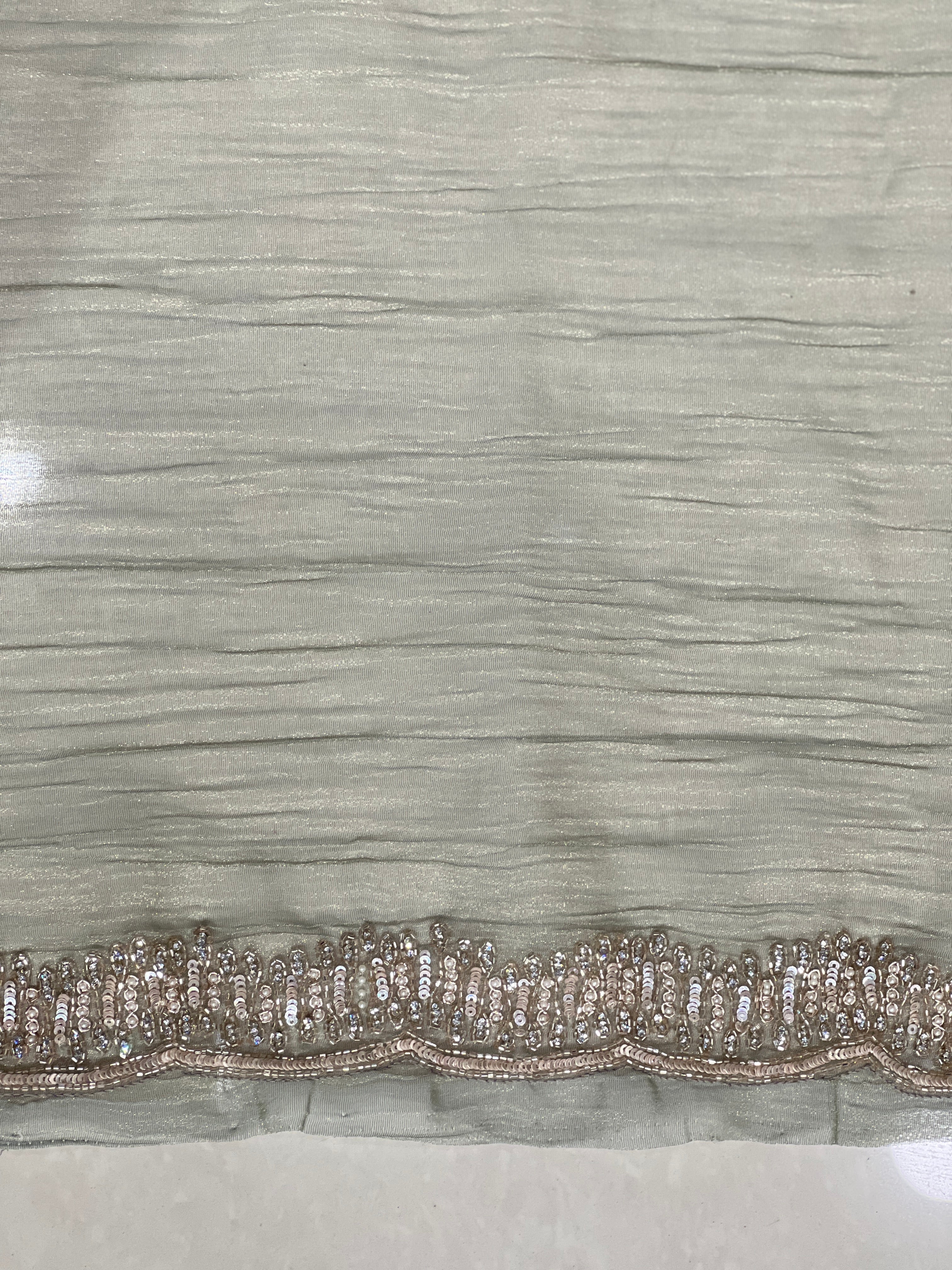 Sequins & Stone Work Detailed Crushed Organza Saree | SGS139