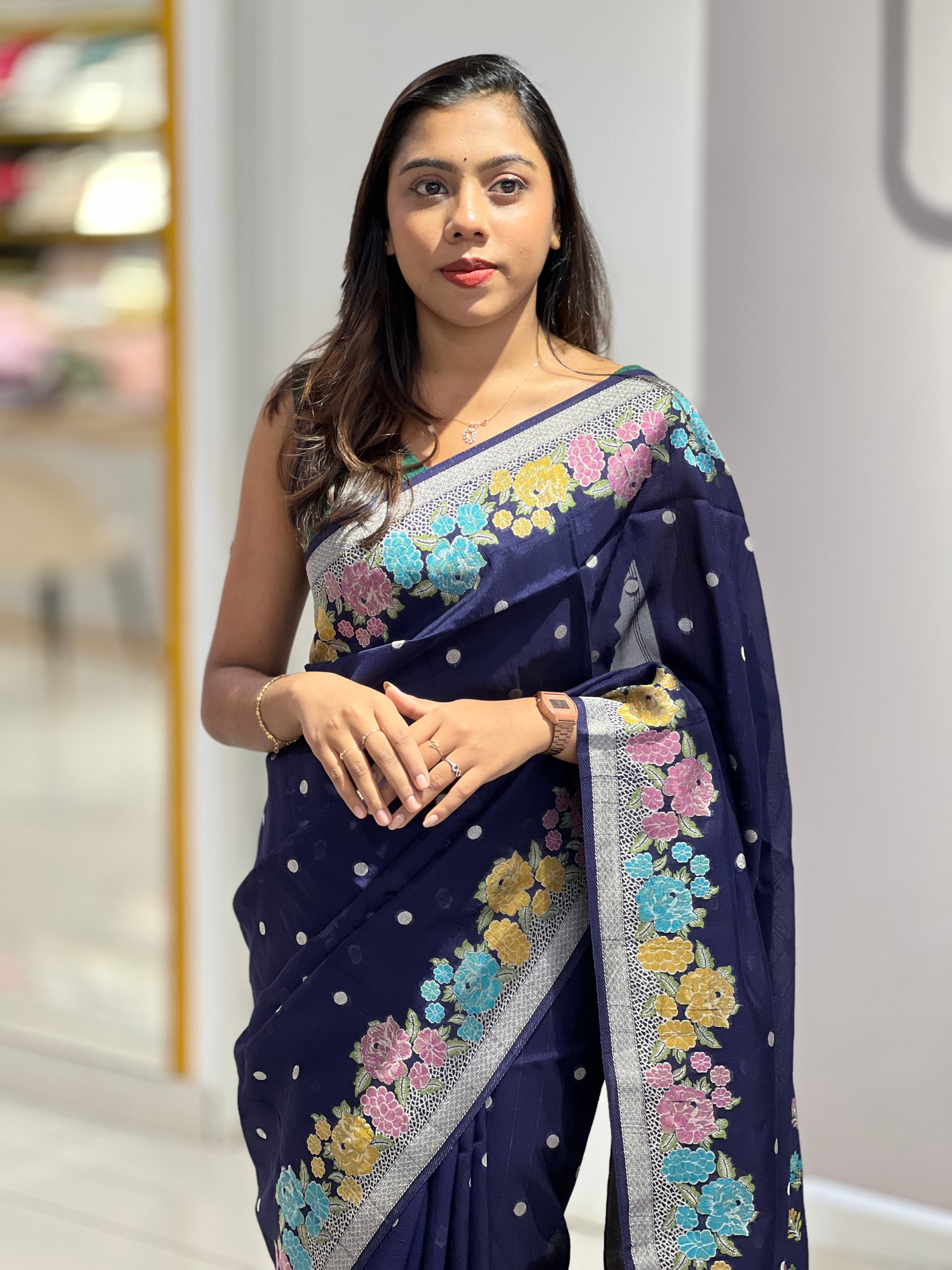 Silver Zari Buta Detailed Banarasi Silk Saree  | YNG794