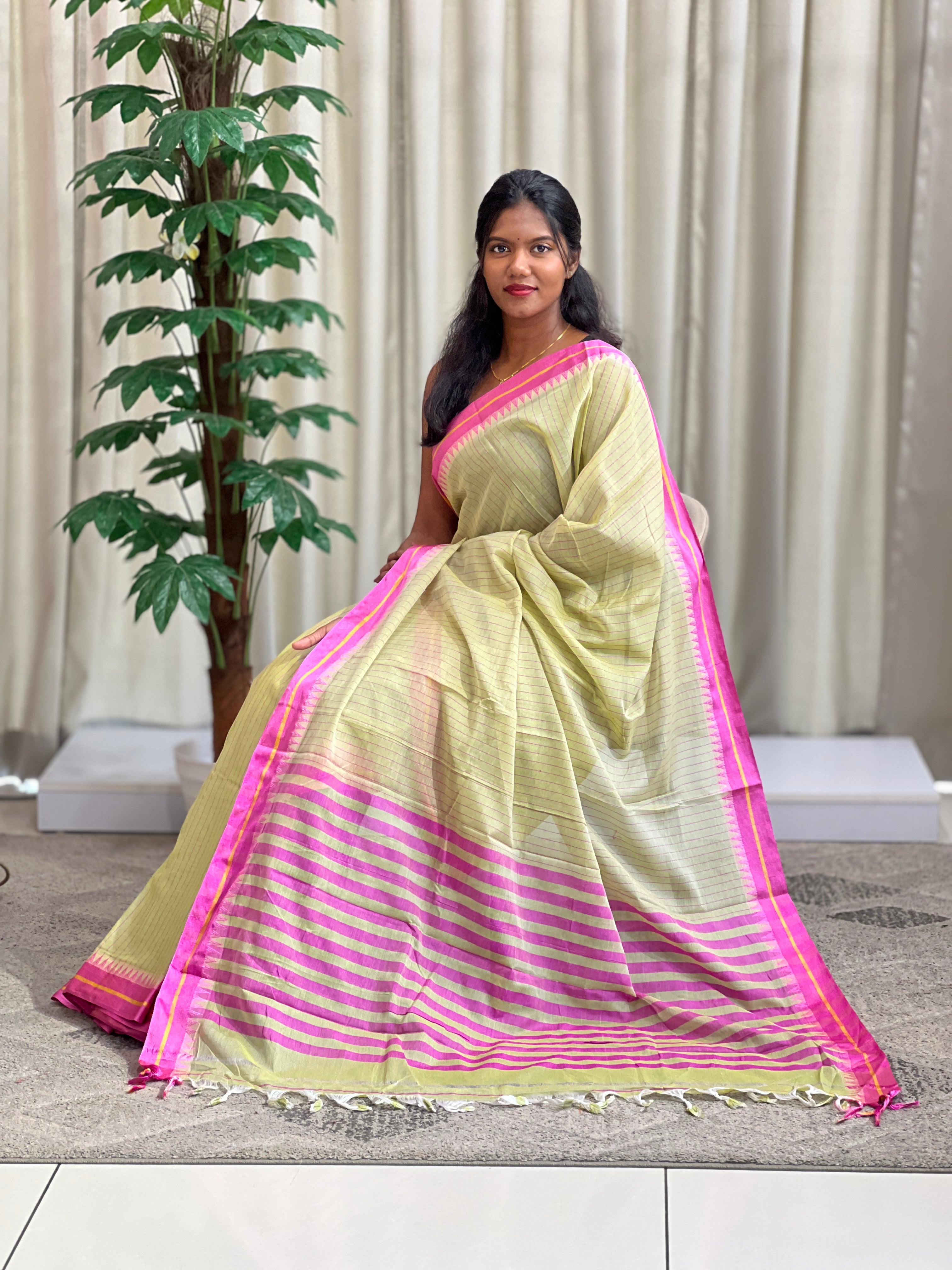 Vertical Line Pattern Cotton Saree | GAS125